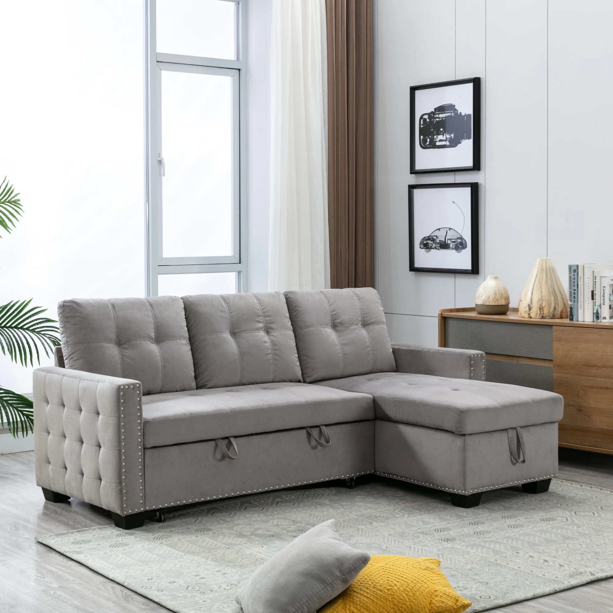 CoSoTower Reversible Sleeper Sofa, Bed,Sectional Storage Sofa Bed,2 Seats Corner Sofa Bed With Big Storage Chaise, ,Skin-Feeling Velvet Fabric For Living Room Furniture