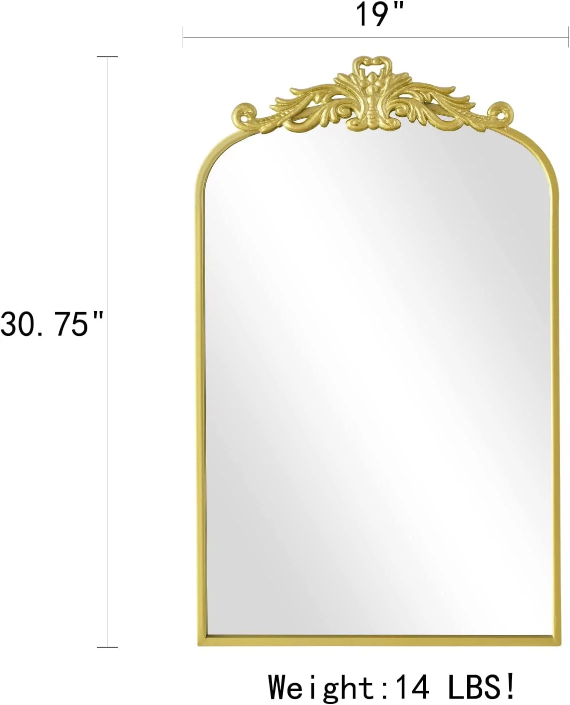 JIAH Arendahl Traditional Arch Mirror,Vintage Decorative Wall Mirror,31 x 19,Gold,Antique Arched Wall Mirror with Metal Frame