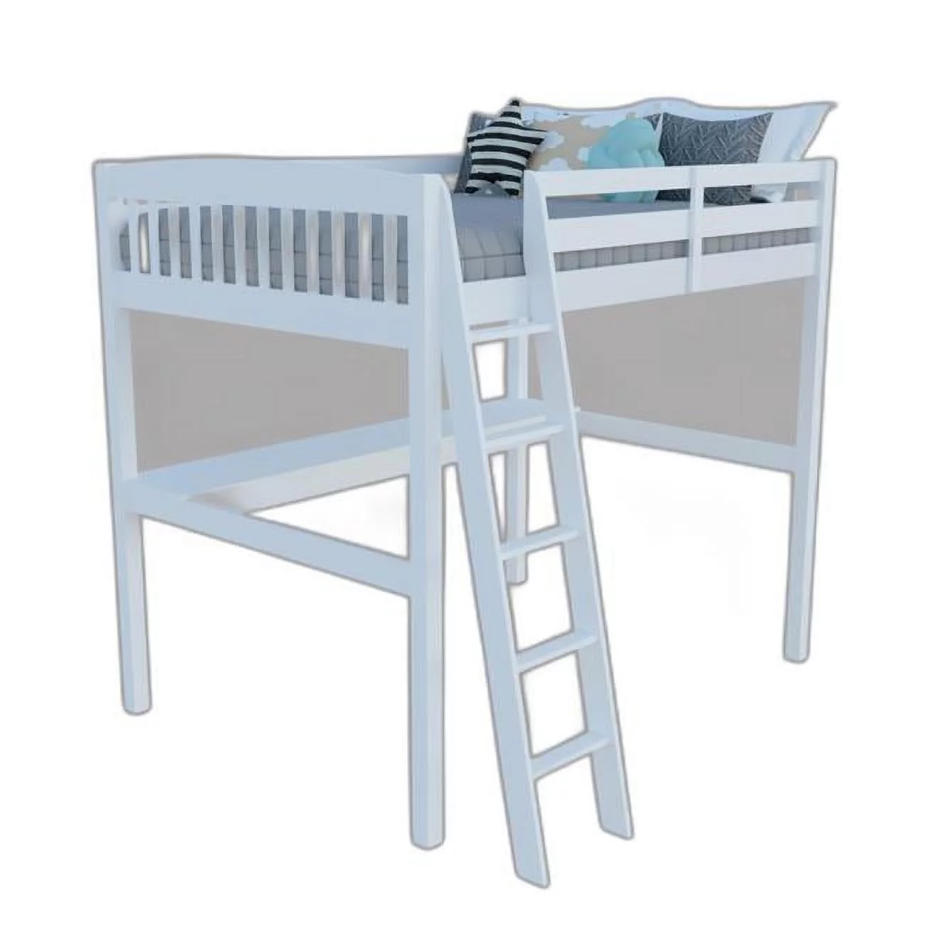 72 x 74.8 x 80 in. White Solid Wood Full Size Double Loft Bed with Desk & Storage