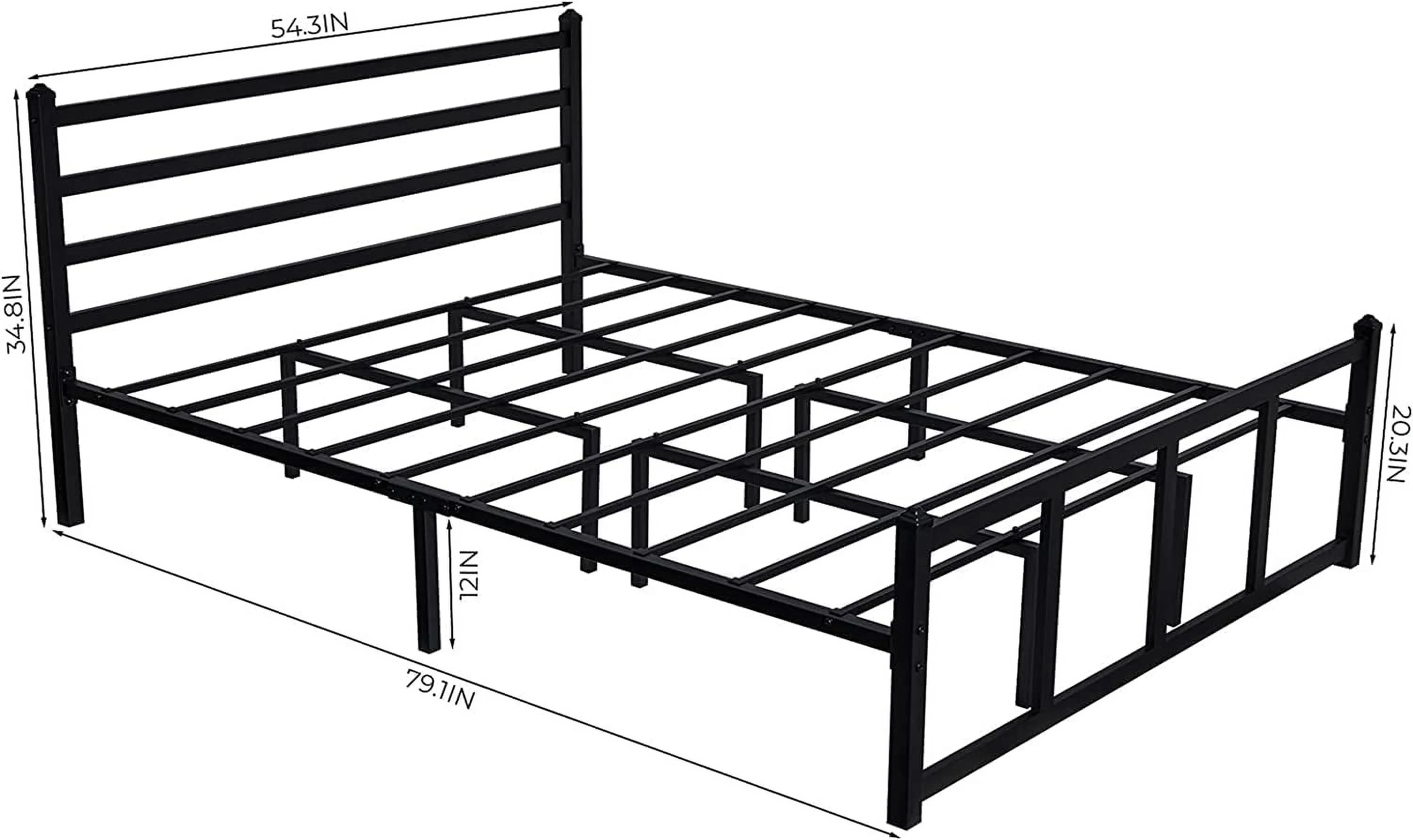 JIAH Queen Bed Frame with Headboard Heavy Duty Metal Platform Mattress Foundation with Square Slats Support No Box Spring Needed, Black