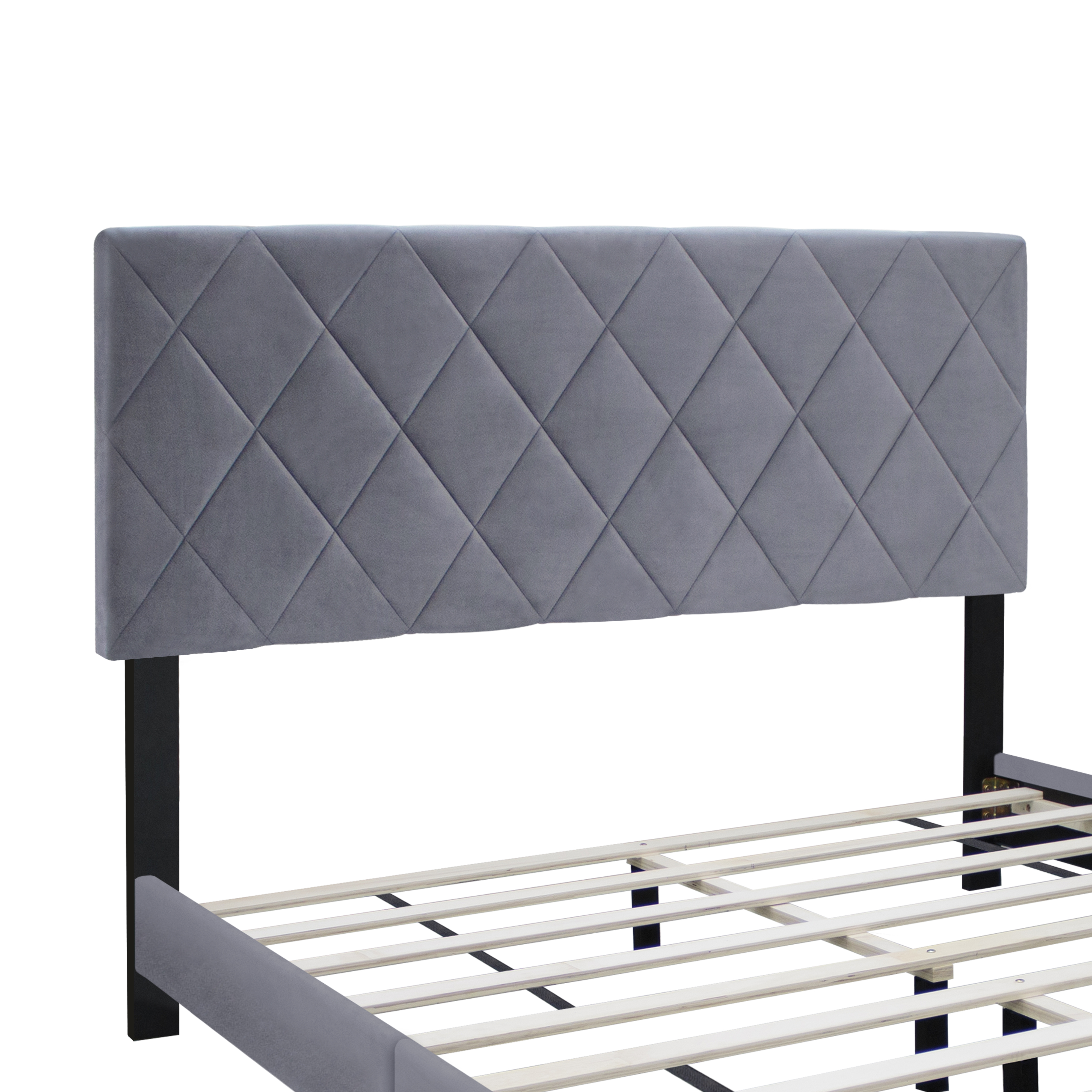 GRAY QUEEN SIZE ADJUSTABLE BED FRAME VELVET FABRIC COMFORTABLE AND SIMPLE VERSATILE STYLE MAKE THE ROOM FEEL MORE LAYERED