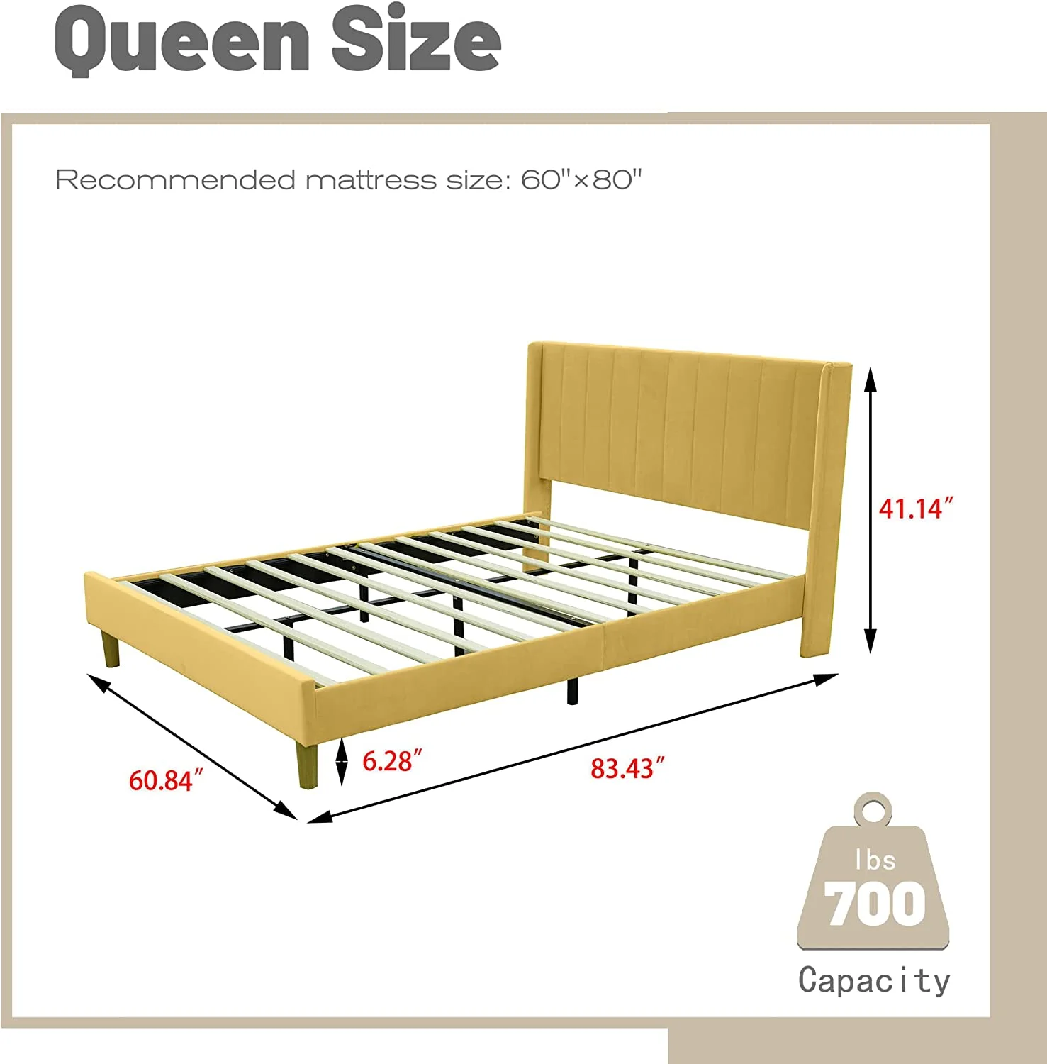Upholstered Platform Bed Frame Full Size with Headboard and Footboard/Wooden Slats Support/No Box Spring Needed/Easy Assembly Yellow Velvet