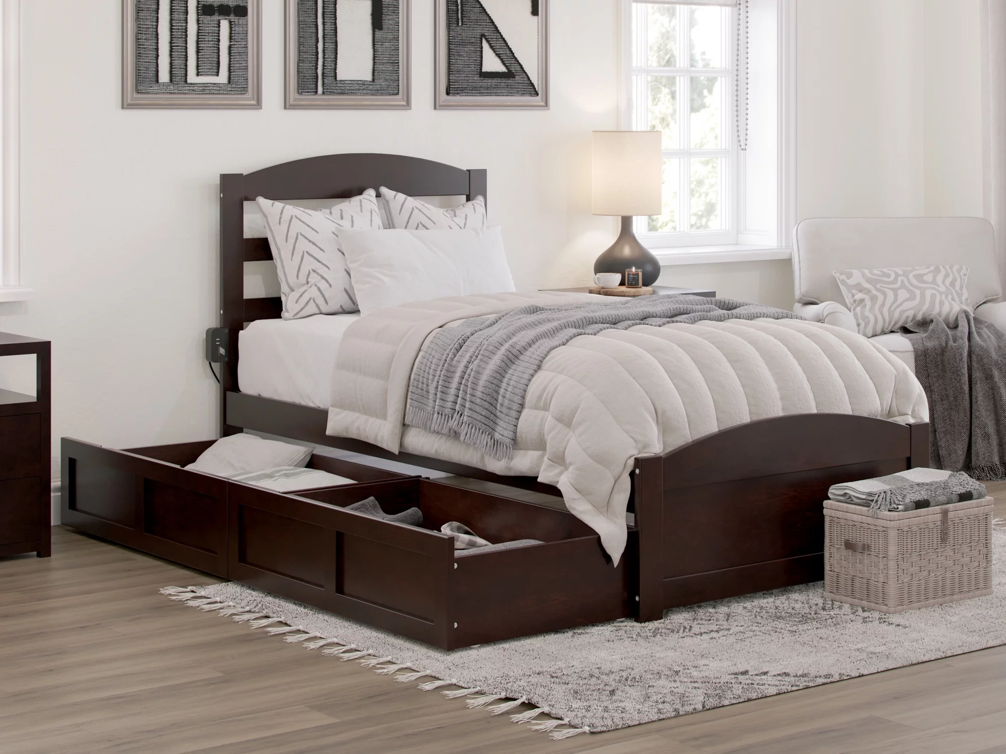 AFI Warren Twin XL Wood Platform Bed with Headboard Footboard & 2 Storage Drawers Espresso