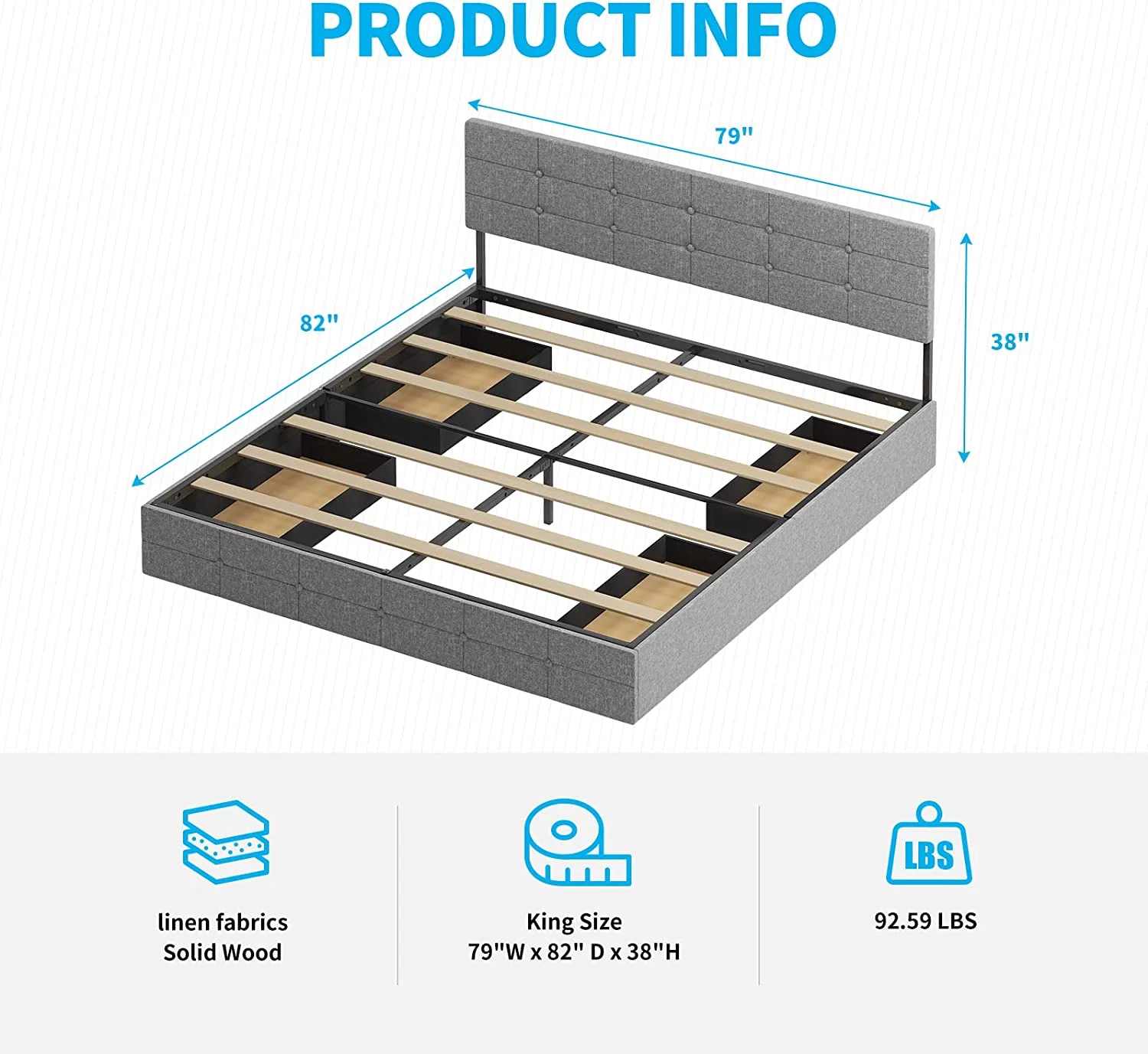 King Size Bed Frame  Platform Bed Frame with 4 Storage Drawers & Adjustable Headboard  Upholstered Square Stitched Button Tufted Design  No Box Spring Needed  (Dark Grey)