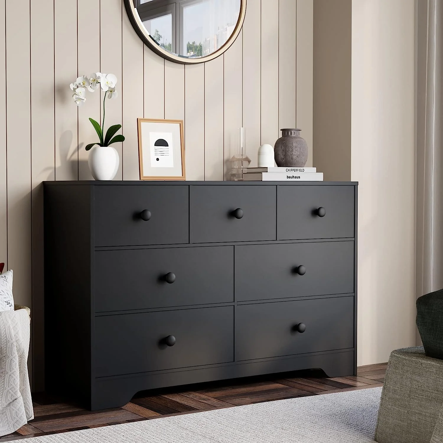 Cozy Castle 7 Drawer Dresser, Black Dresser for Bedroom, Wide Drawer Dresser Organizers, Modern Dresser for Bedroom, Black