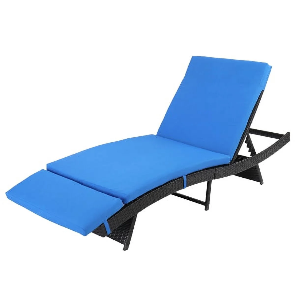 Bornmio 193*68*33cm S Shape Iron Frame Black Embossed Blue Cushion Woven Rattan Bed