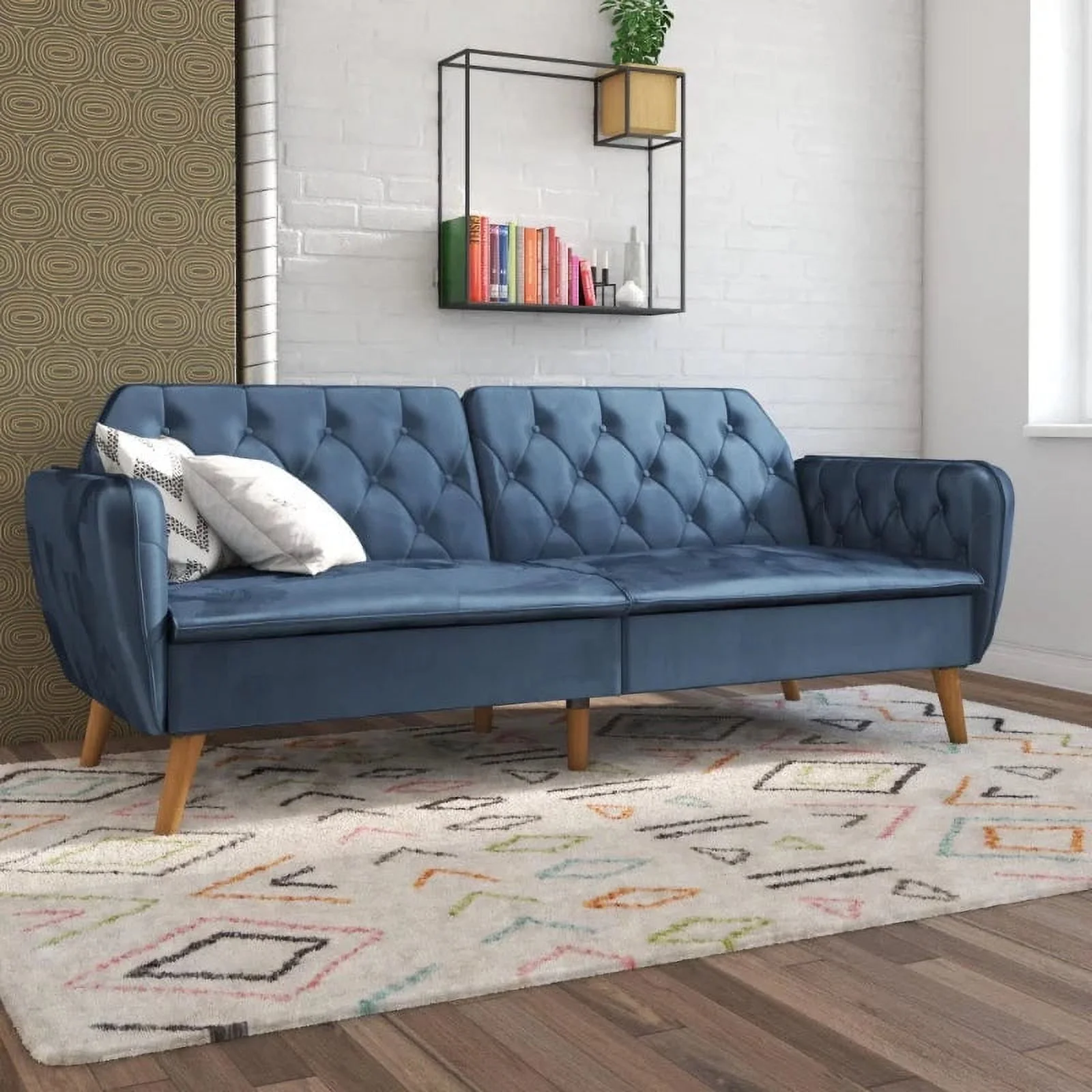 Novogratz Tallulah Memory Foam Futon and Sofa Bed, Light Green Velvet living room furniture minimalist sofa