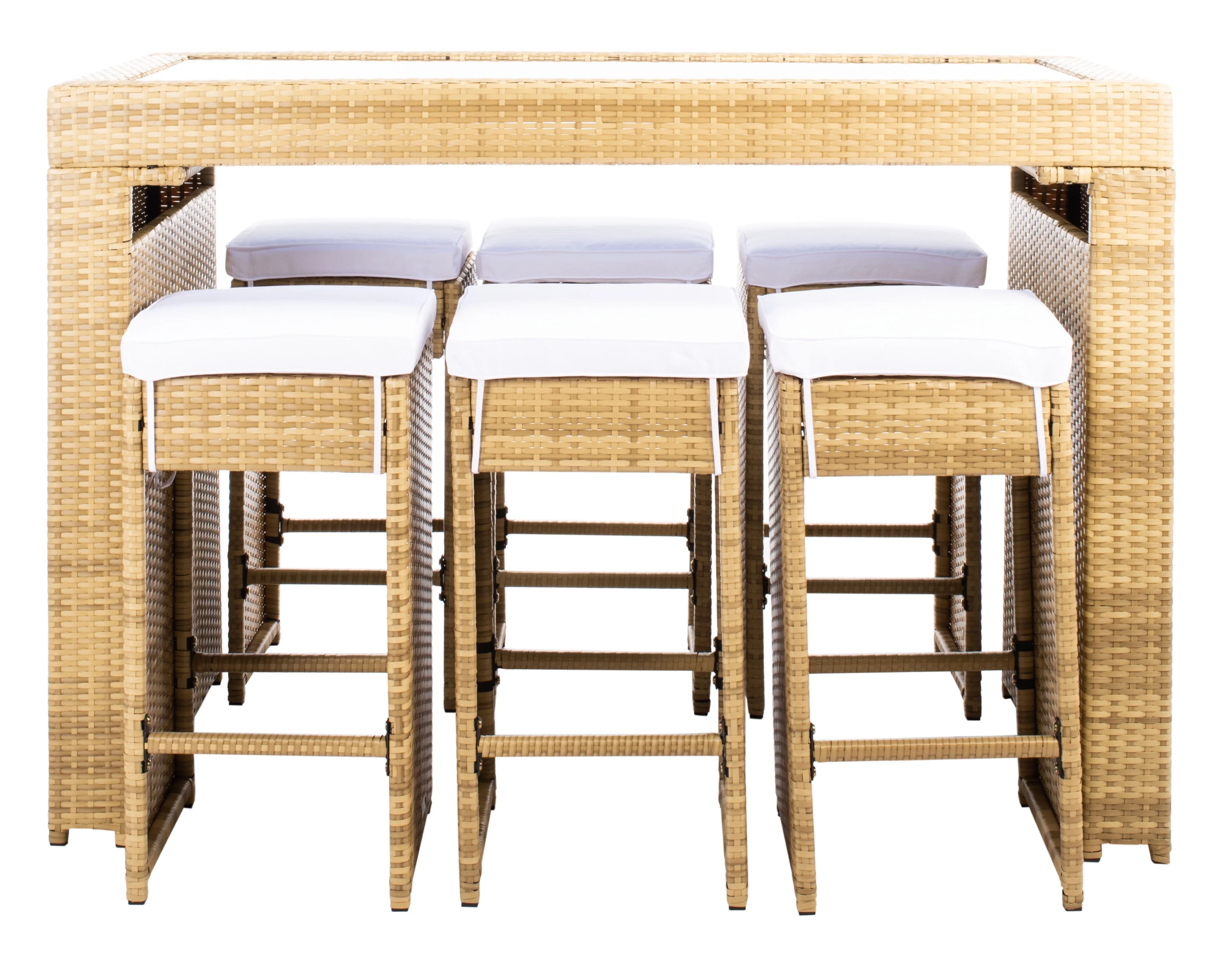 SAFAVIEH Horus Outdoor Patio 7 Piece Bar Dining Set, Natural/White
