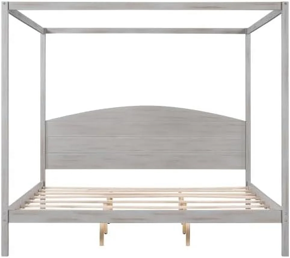 King Size Canopy Platform Bed with Headboard and Support Legs