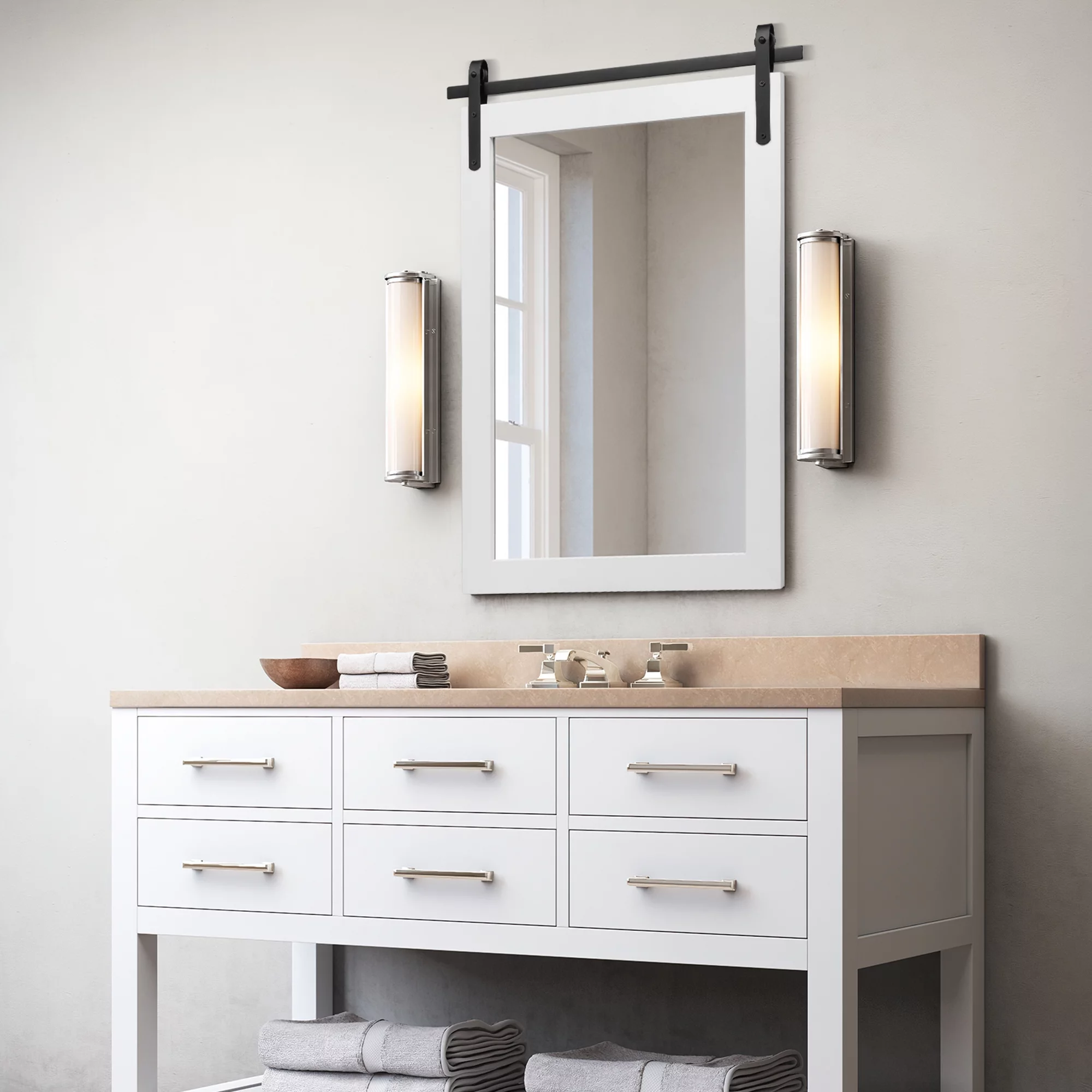 Clavie 22*30 inches Rectangle Mirror Wall Mirror Bathroom Mirror, Living Room Mirror Farmhouse Style, Wood Frame, White