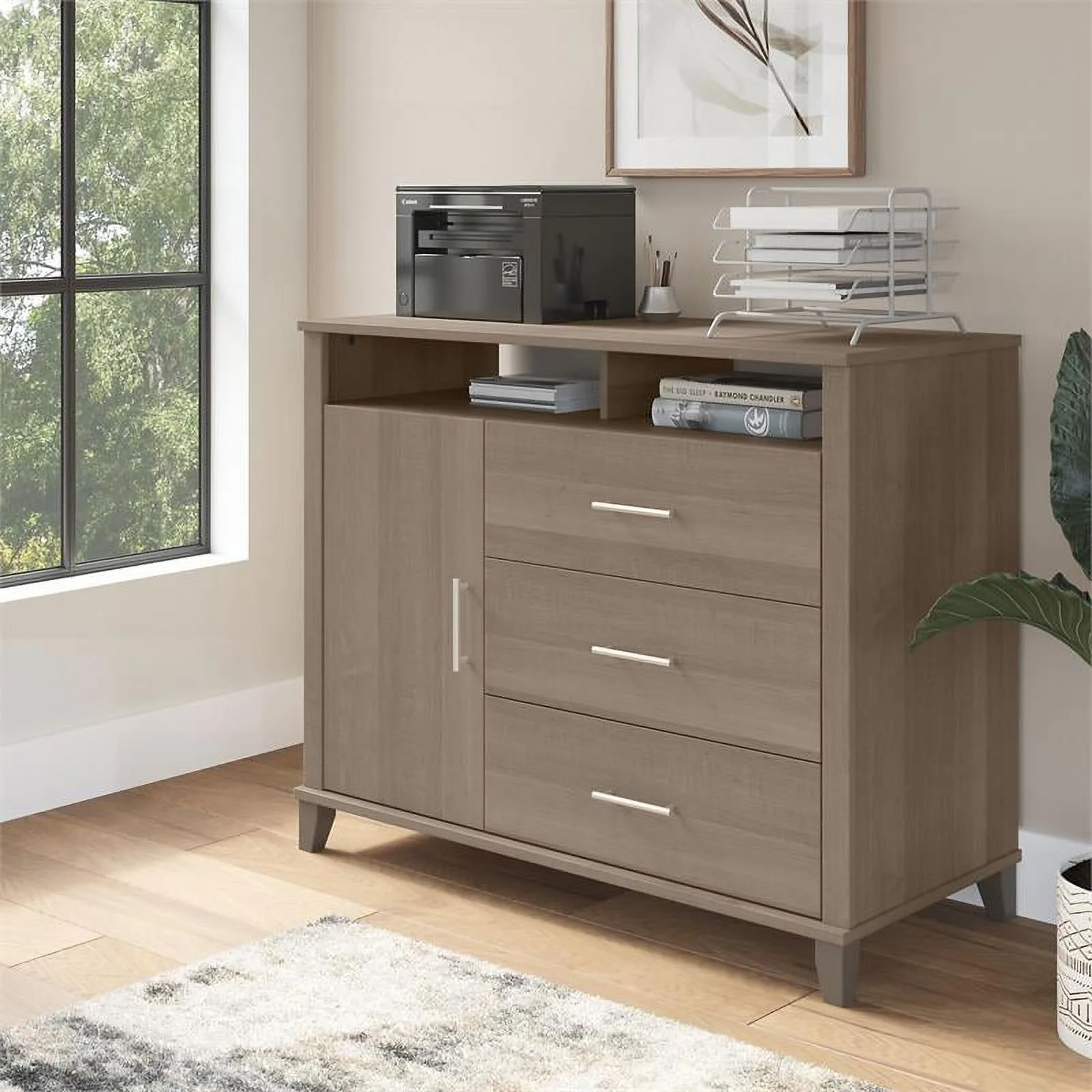 Pemberly Row Office Storage Credenza in Ash Gray - Engineered Wood