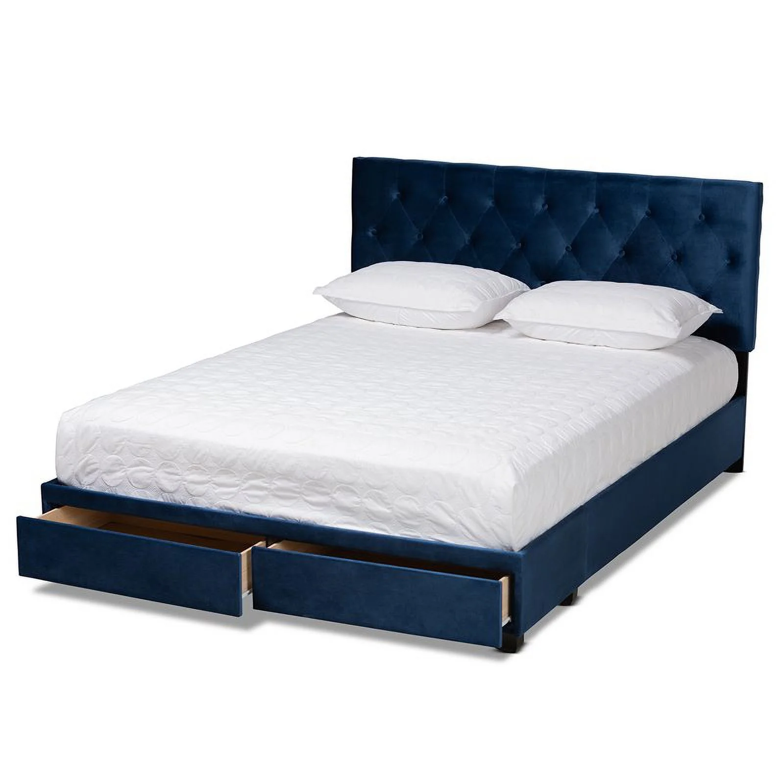 Bowery Hill Modern Velvet Tufted Platform Storage King Bed in Blue