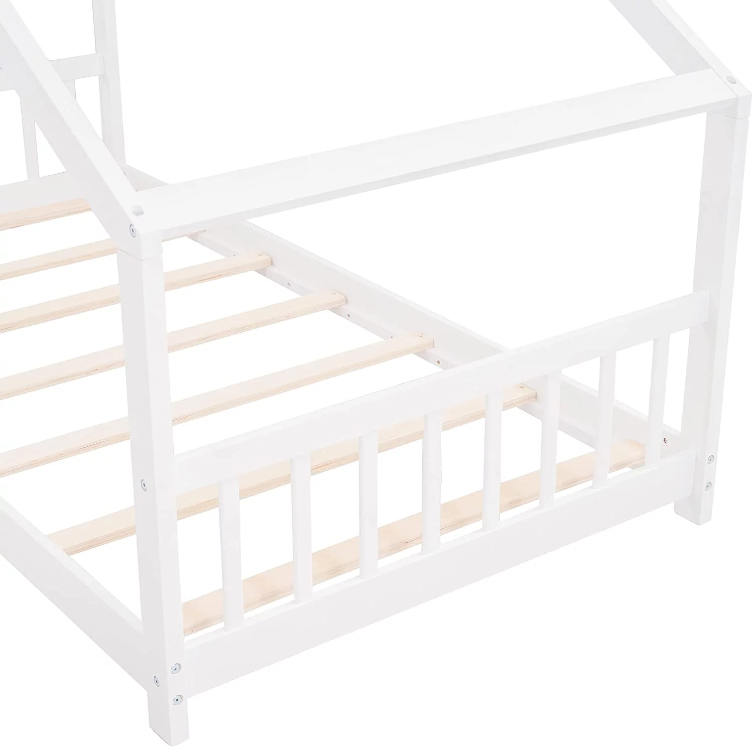 Twin House Beds Wood Montessori Bed Frame Floor Bed Kids Platform Bed with Headboard & Footboard, No Box Spring Needed