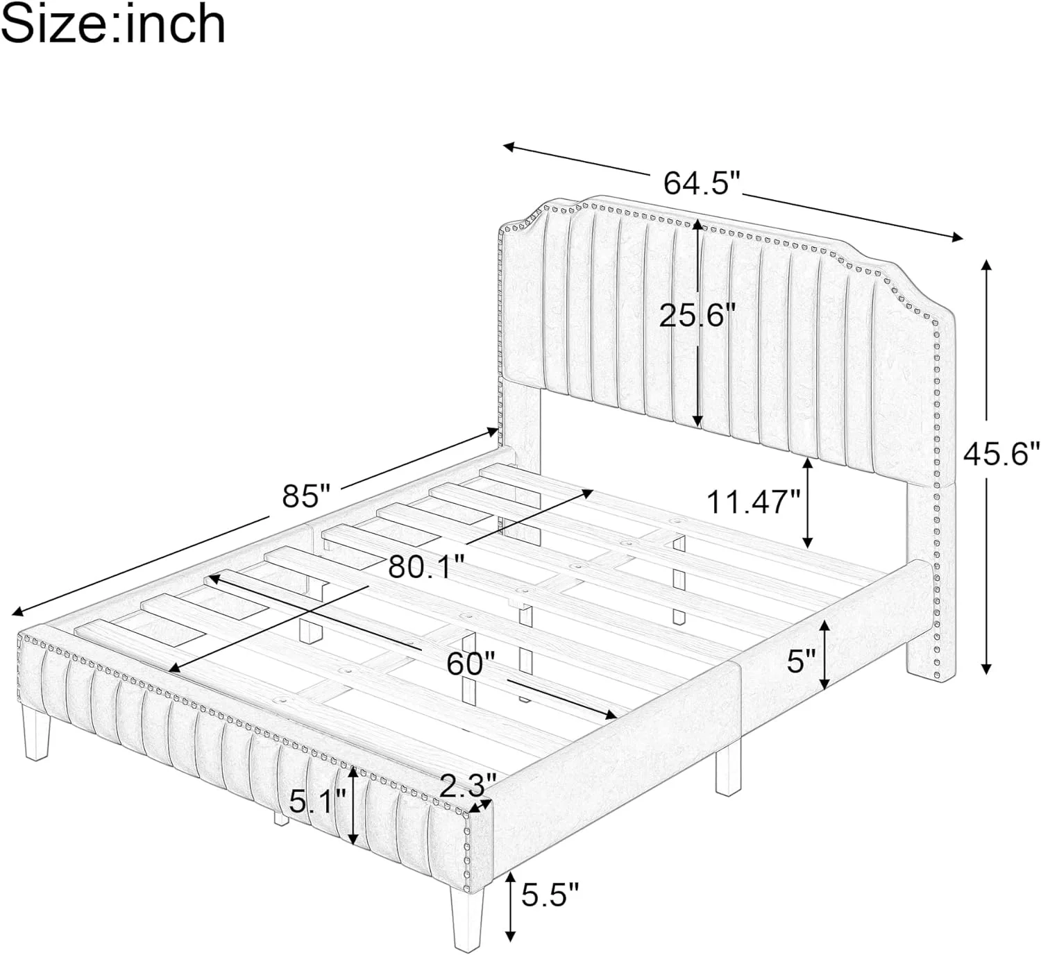 Queen Size Platform Bed Upholstered Platform Beds With Nailhead Trim, Solid Wood Bed Frame Queen With Headboard And Footboard For Bed Room, No Box Spring Needed (Cream)