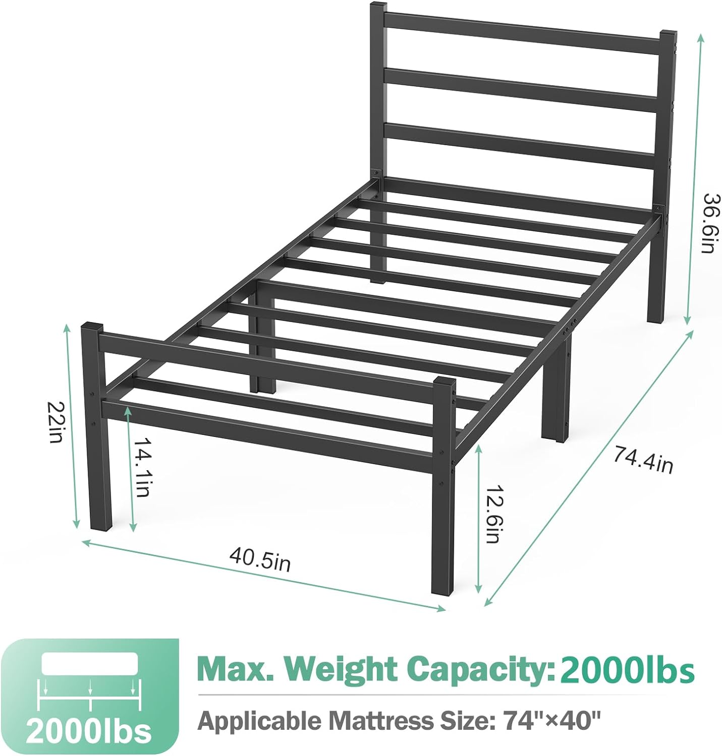 JIAH Full Size Bed Frame with Headboard and Footboard, 14 Inch Heavy Duty Metal Platform Bed Frame Full Support Up to 3000LBS, No Box Spring Needed, Underbed Storage, Non-Slip, Noise-Free
