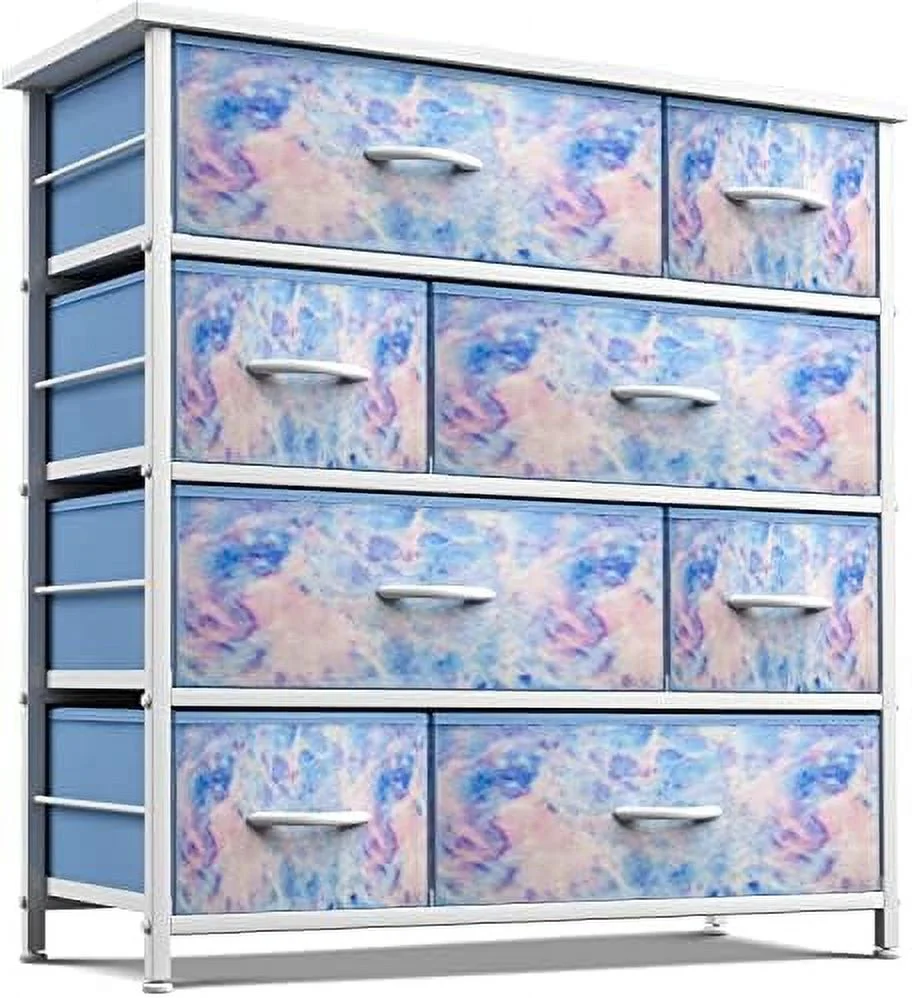 HBBOOMLIFE Dresser with 8 Drawers - Chest for Kid\u2019s Teens Bedroom Nursery Playroom Clothes Toys - Steel Frame Wood Top Fabric Bins (Pastel Tye-die)