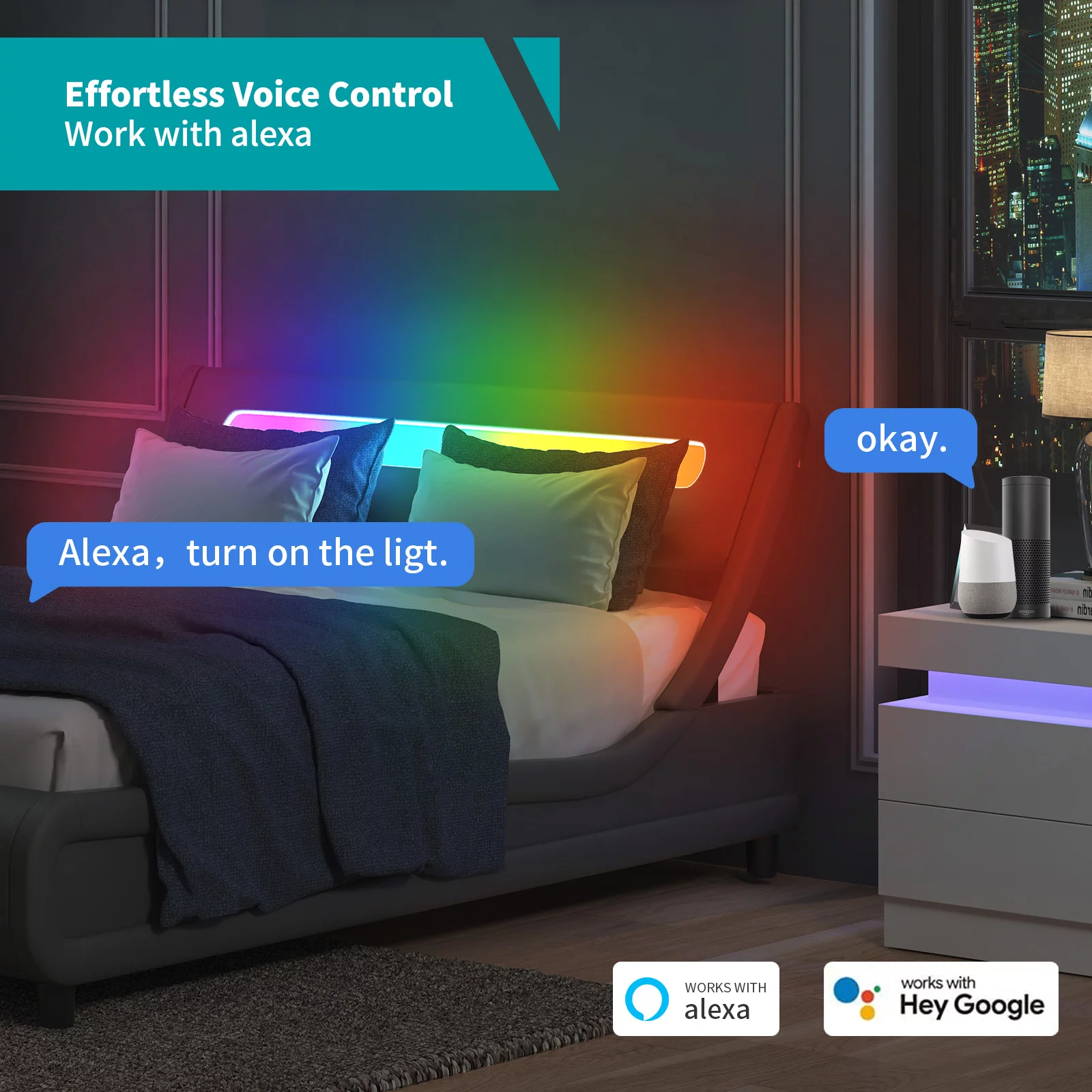 BALUS King Bed Frame with Alexa Voice Control, Music Sync Color Changing RGB LED Headboard, PU Leather Covered, Gray