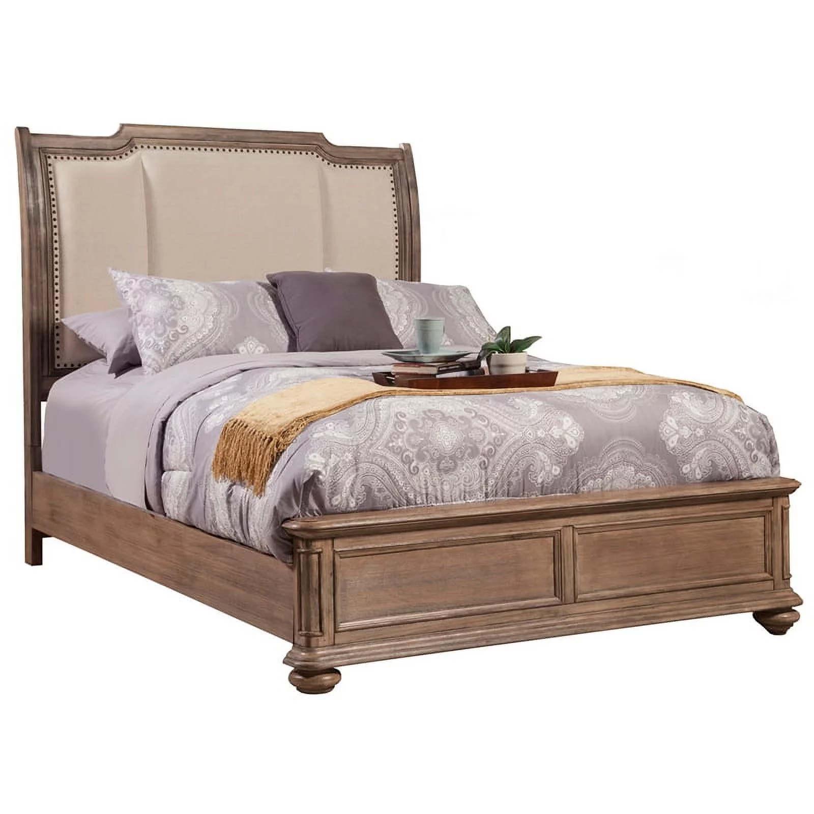 Bowery Hill Traditional Wood Queen Size Sleigh Bed in French Truffle Brown