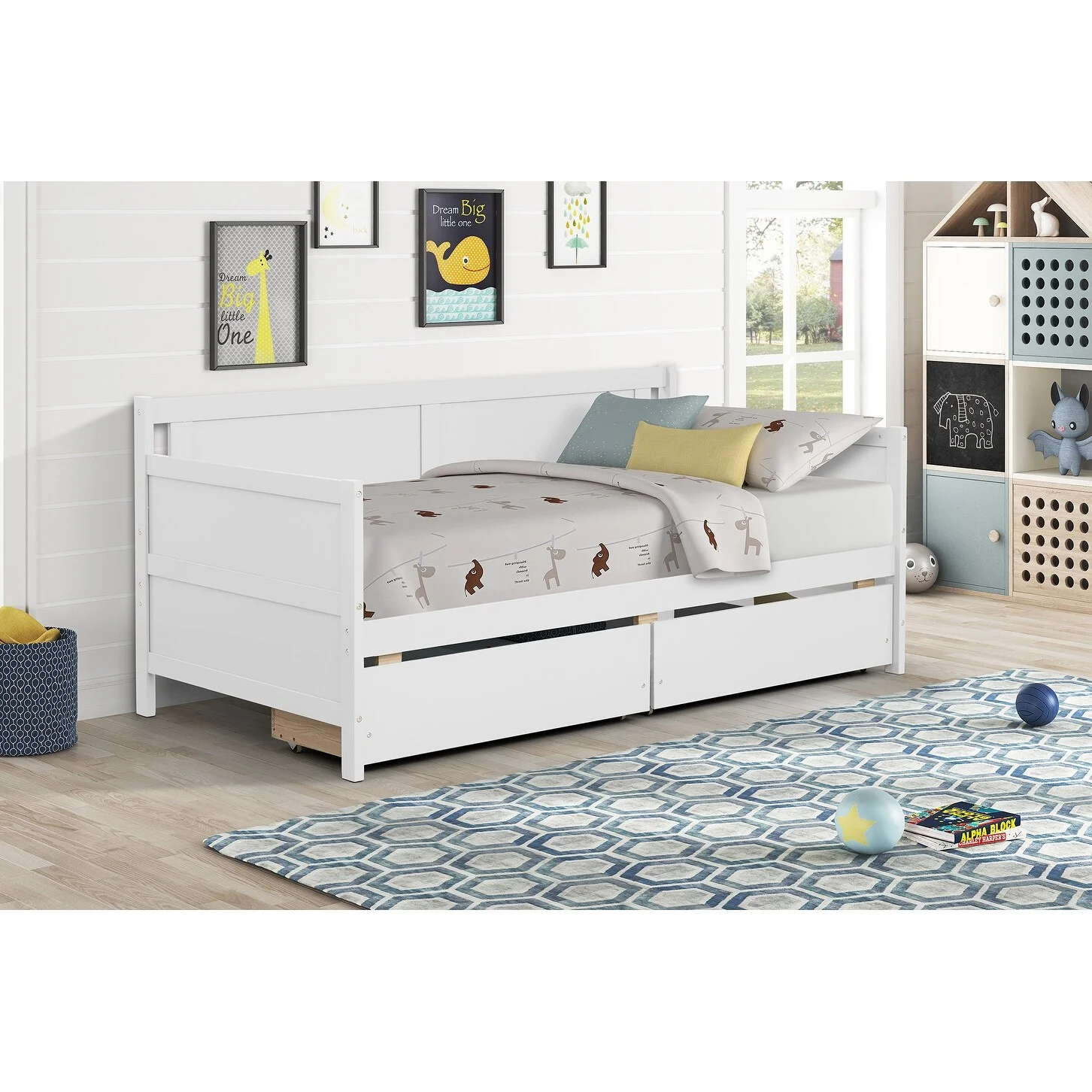 Daybed with two drawers, Twin size Sofa Bed, Twin Storage Drawers for Bedroom,Living Room White