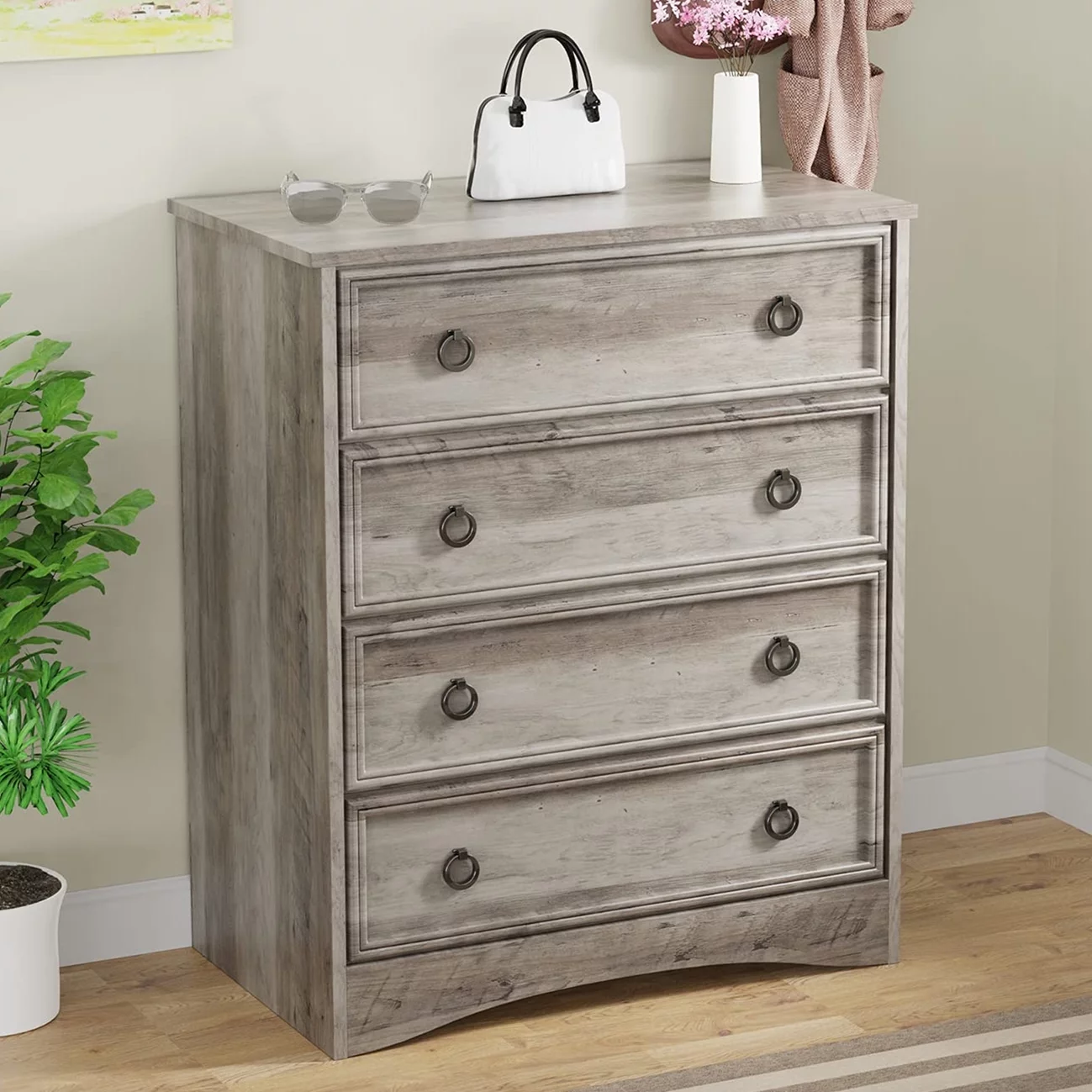 Duerer Gray Drawer Dresser, Modern Chest Organizer with 4 Drawers for Bedroom Living Room Hallway, Gray Wash