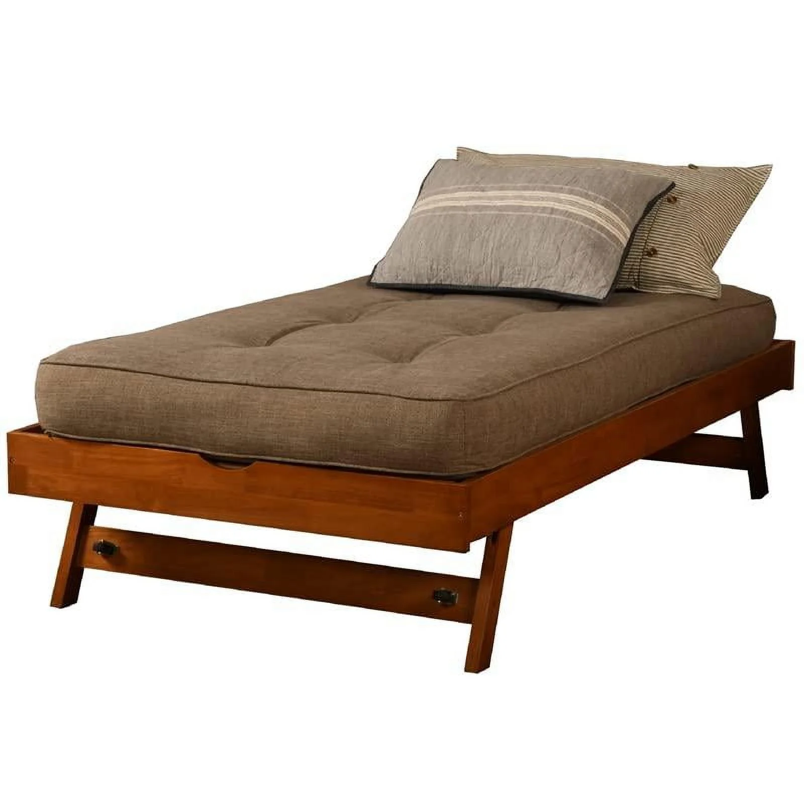 Kodiak Furniture Boho Wood Pop Up Bed in Barbados Brown w/ Linen Stone Mattress
