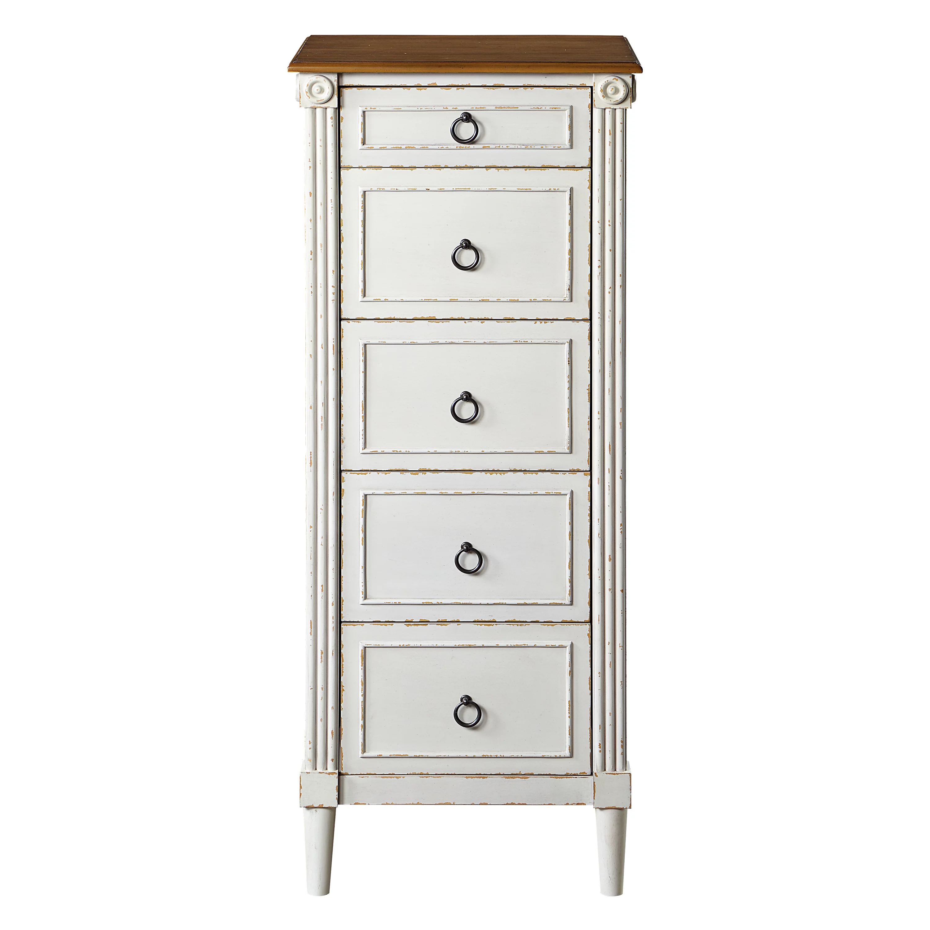 24/7 Shop At Home Elm Solid Wood 5-Drawer Chest Dresser, Antique White