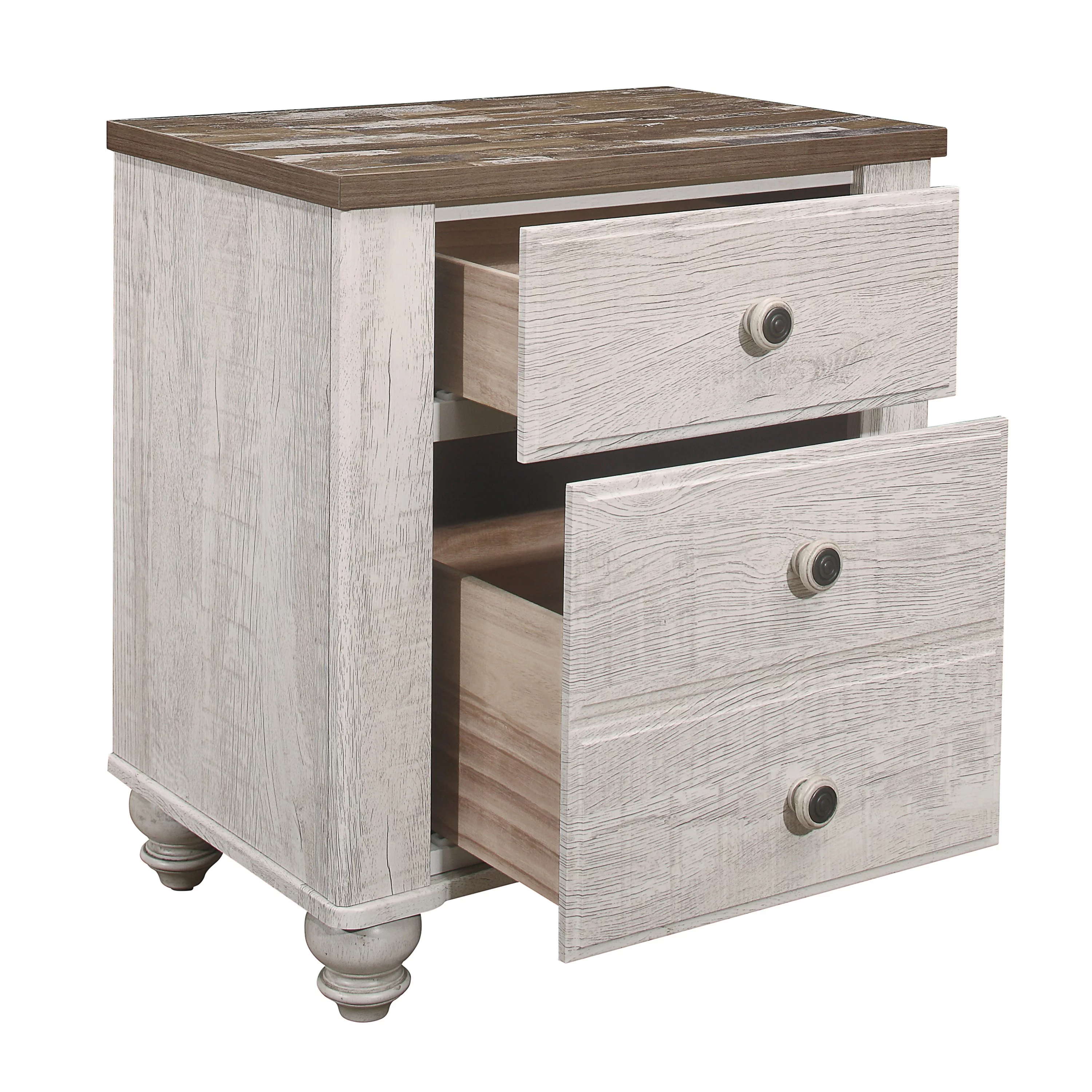 Transitional-Rustic Bedroom Furniture 4pc Set Full Size Bed Nightstand Dresser Mirror Faux Wood Melamine Laminate