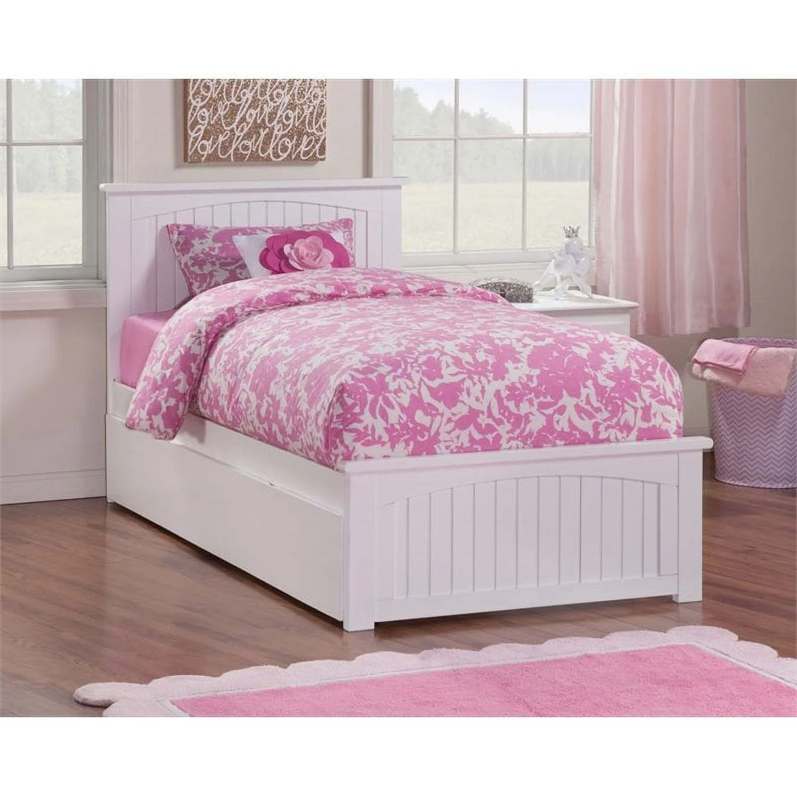 Leo & Lacey Solid Wood Urban Twin Trundle Platform Bed in White