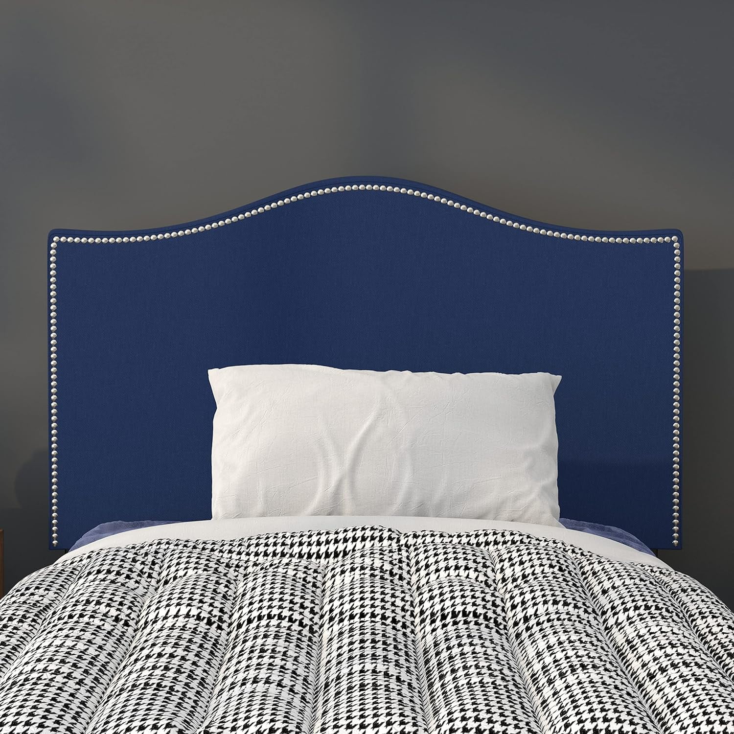 Upholstered Size Headboard With Nailtrim In Navy Fabric