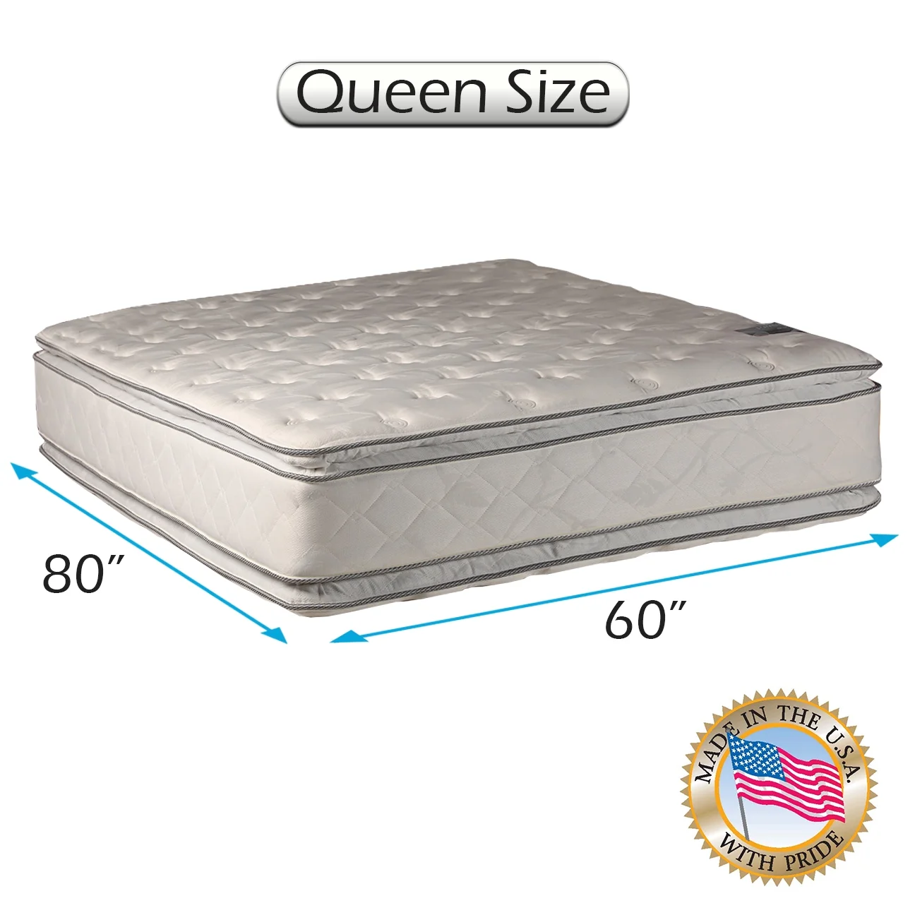 Dream Sleep Princess Gentle Plush Two-Sided Queen Eurotop Mattress Only with Bed Frame Included - Quilted Fabric, Orthopedic, Sleep System Support, Longlasting by Dream Solutions USA