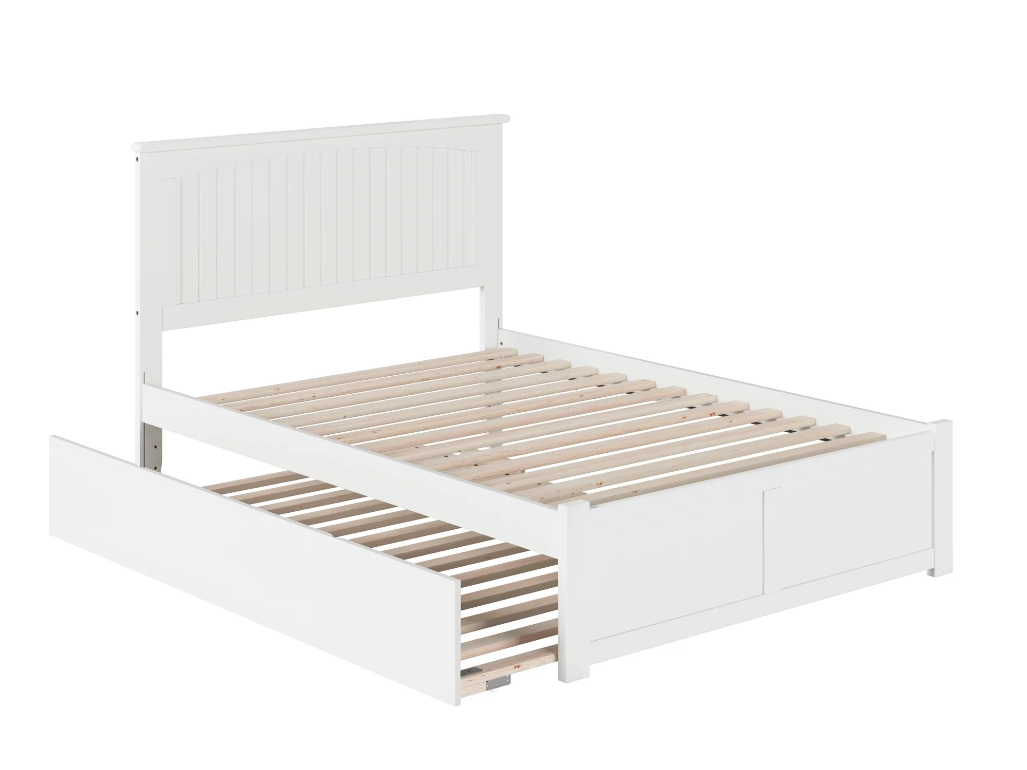 Nantucket Full Platform Bed with Flat Panel Foot Board and Full Size Urban Trundle Bed Bed in White