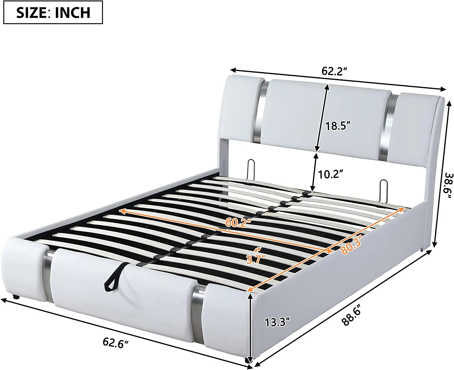 Quee Size Lift Up Storage Bed,Faux Leather Upholstered Platform Bed With Hydraulic Storage System Ad Headboard For Tees Adults, o Box Sprig eeded(White)