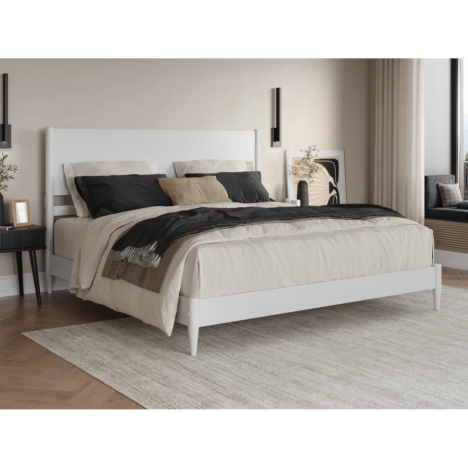AFI Pasadena King Solid Wood Low Profile Platform Bed in White