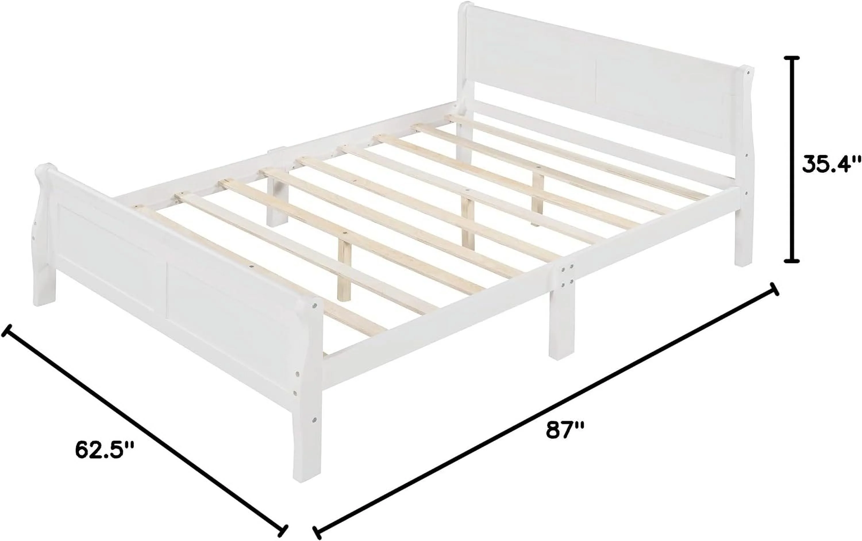 Queen Bed Frame With Headboard, Wood Platform Bed Frame Queen Size Sleige Bed With Slats Set And Extra Supporting Legs,No Box-Spring Needed