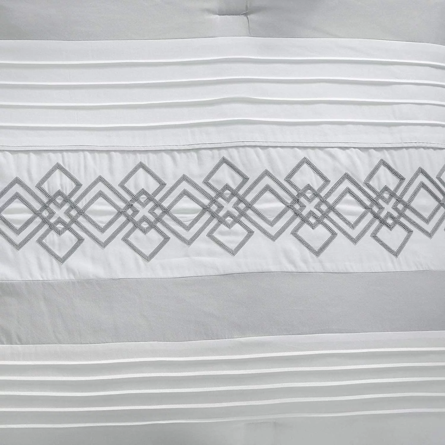 Chezmoi Collection Ariel 7-Piece Geometric Chenille Embroidery Comforter Bedding Set, California King, Gray