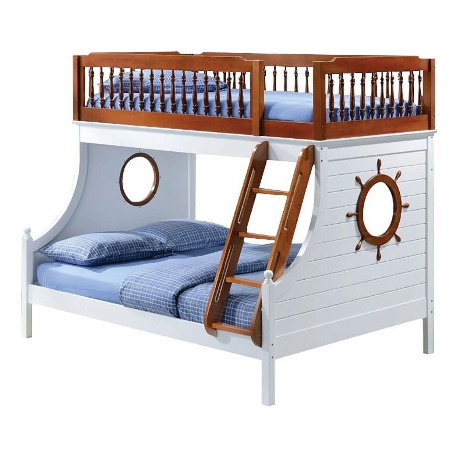 Roseberry Kids Modern Wood Twin over Full Bunk Bed in Oak/White