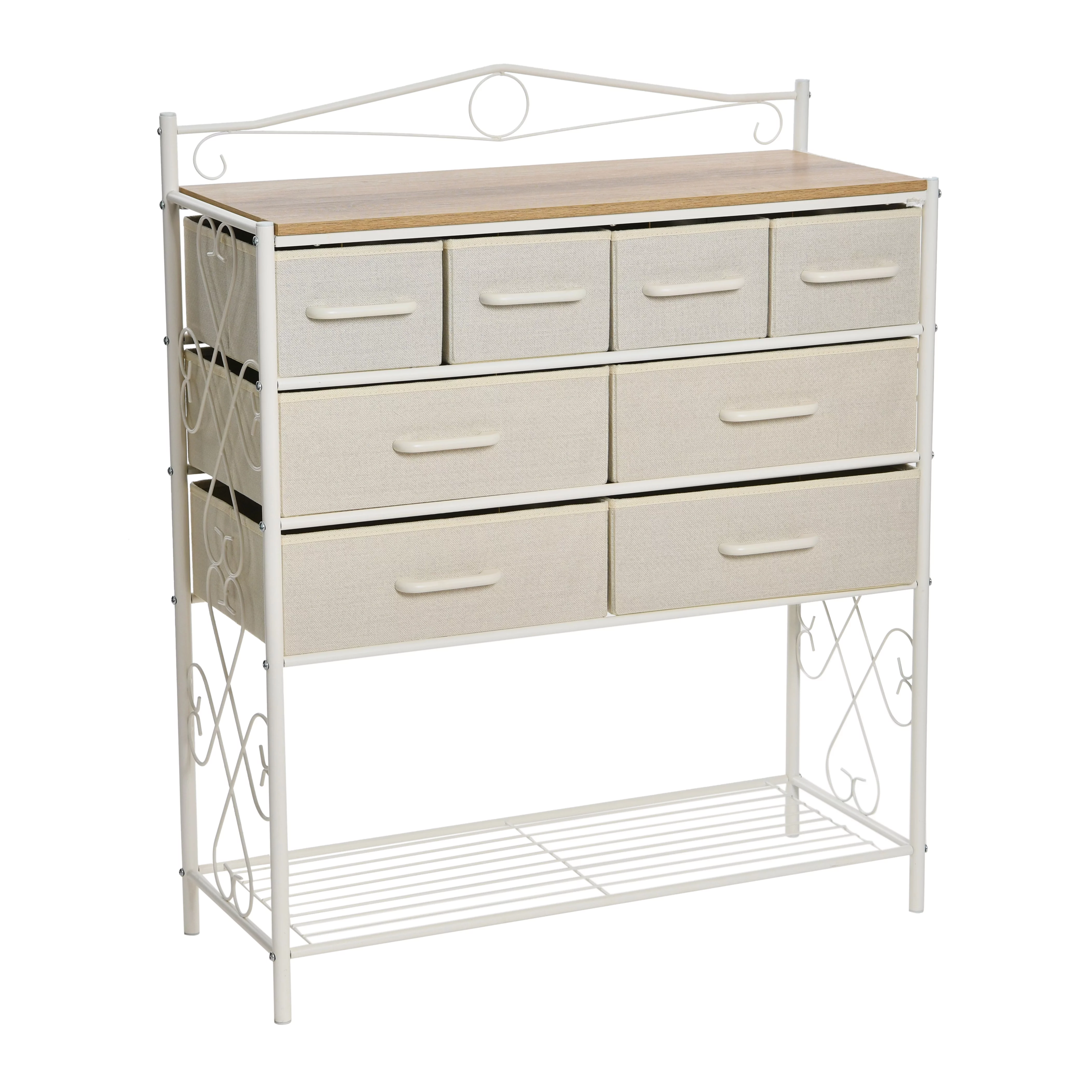 Household Essentials Wide Dresser with Storage Rack, Victorian Metal Frame and 8 Drawers, use as Dresser, Entryway Console and More, Victoria Collection