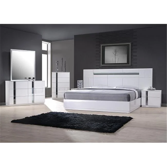 J & M Furniture 17853-C Palermo Chest - White Lacquer & Chrome