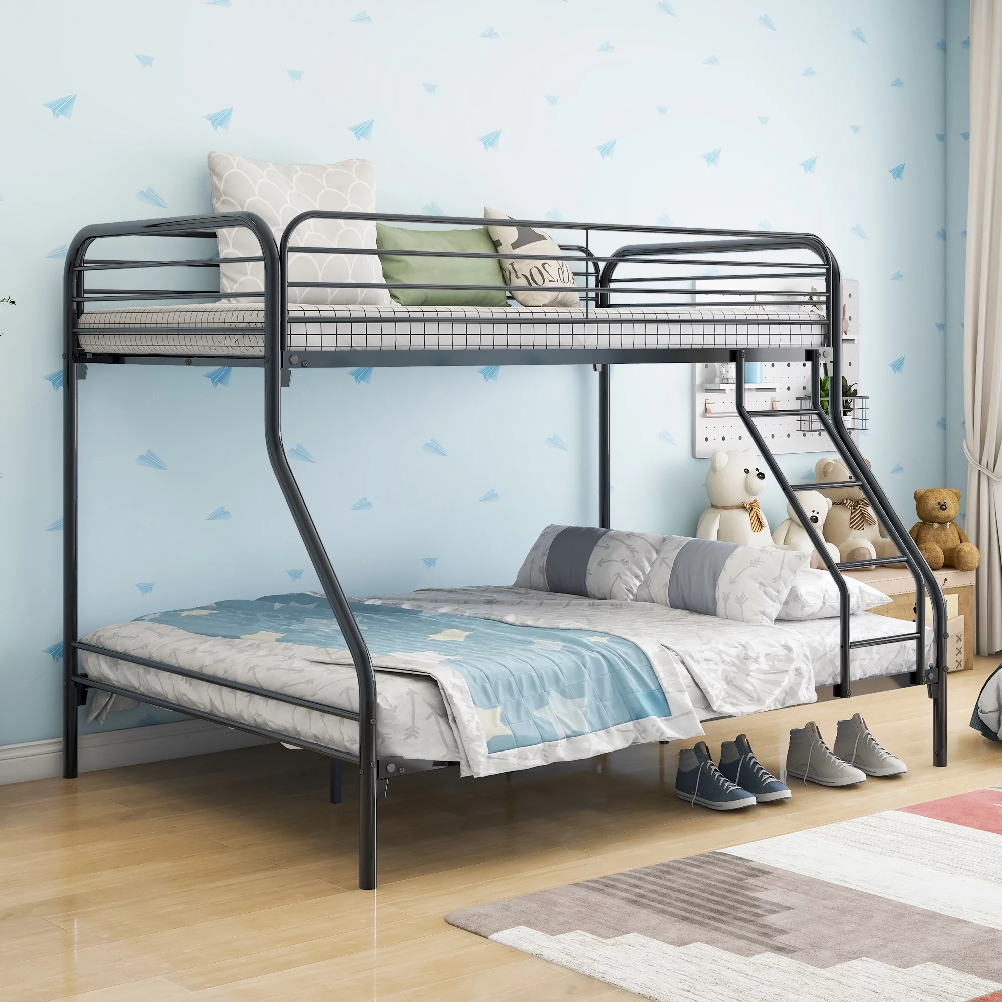 Holaki Heavy Duty Twin-Over-Full Metal Bunk Bed, Easy Assembly with Ladder and Enhanced Upper-Level Guardrail, Black