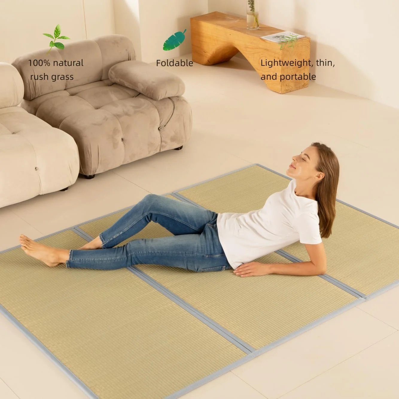YINCHEN Tatami Mat Japanese Foldable Mattress Full Size Japanese Floor Bed Mattress Rush Grass (Full)