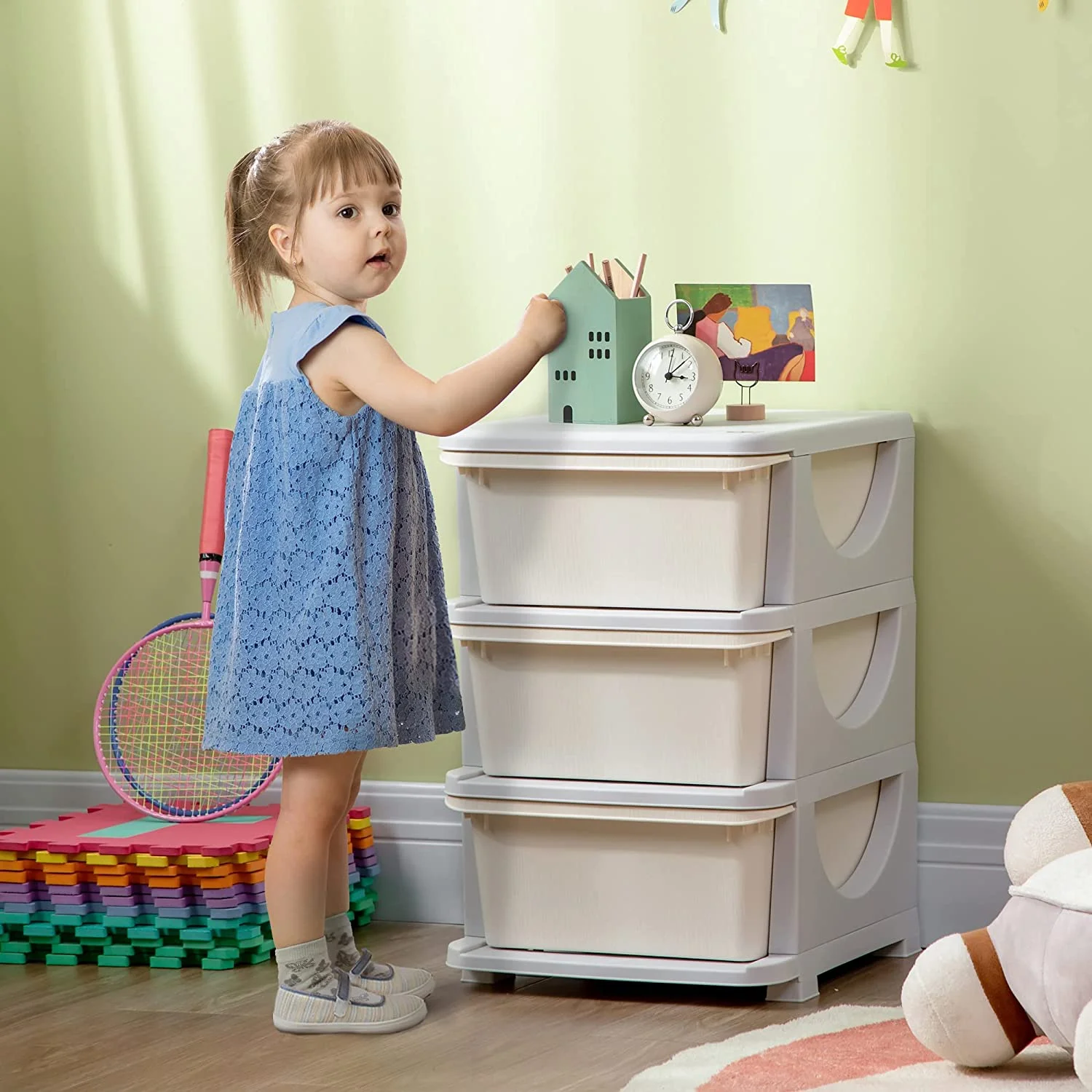 3 Tier Kids Storage Unit Dresser Tower with Drawers Chest Toy Organizer for Bedroom Nursery Kindergarten Living Room for Boys Girls Toddlers