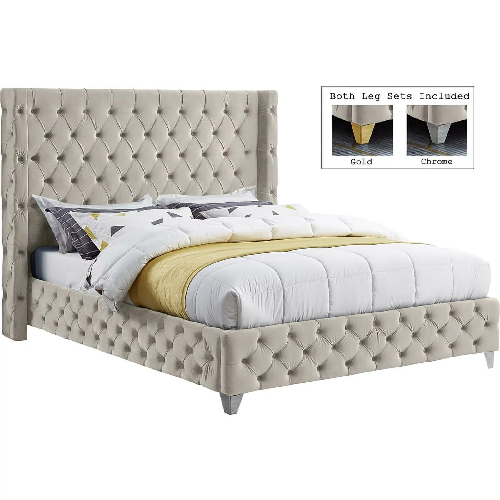 Meridian Furniture Savan Cream Velvet Queen Bed