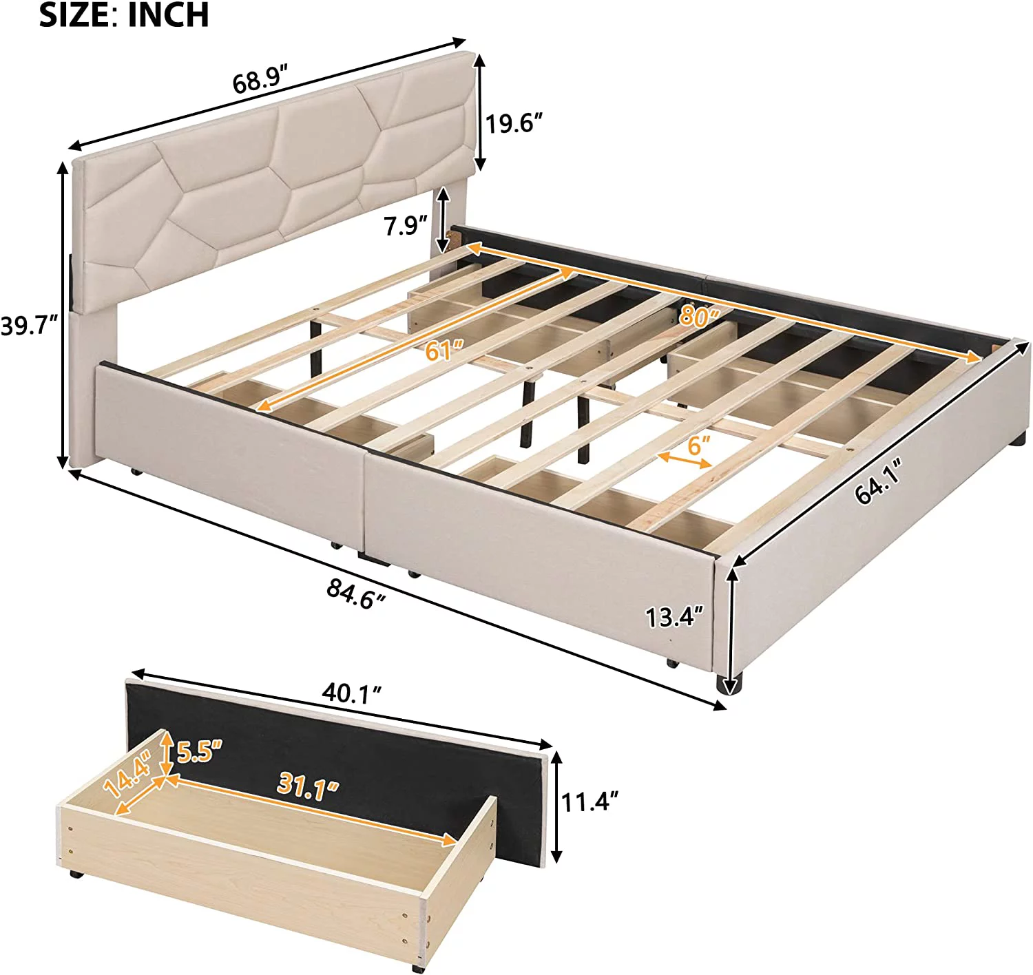 Queen Size Upholstered Platform Bed With Flower Pattern Velvet Headboard, Bean Paste Red