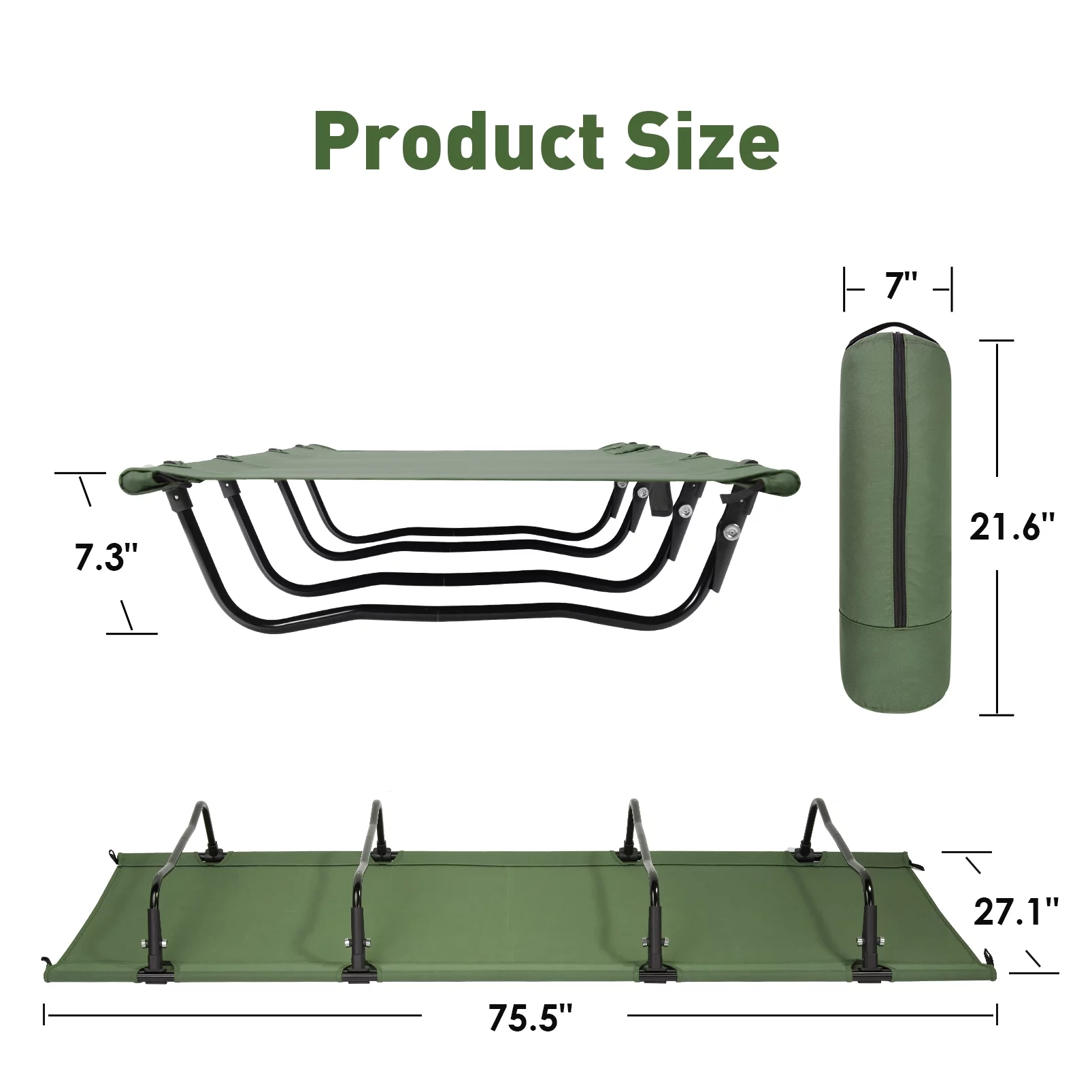 RUNACC Ultralight Camping Cots for 300 lbs Adults Folding Camping Cot Bed with Carry Bag, Open Size 76in x 27in x 8in, Easy Setup for Traveling, Hiking Climbing, Backpacking, Office