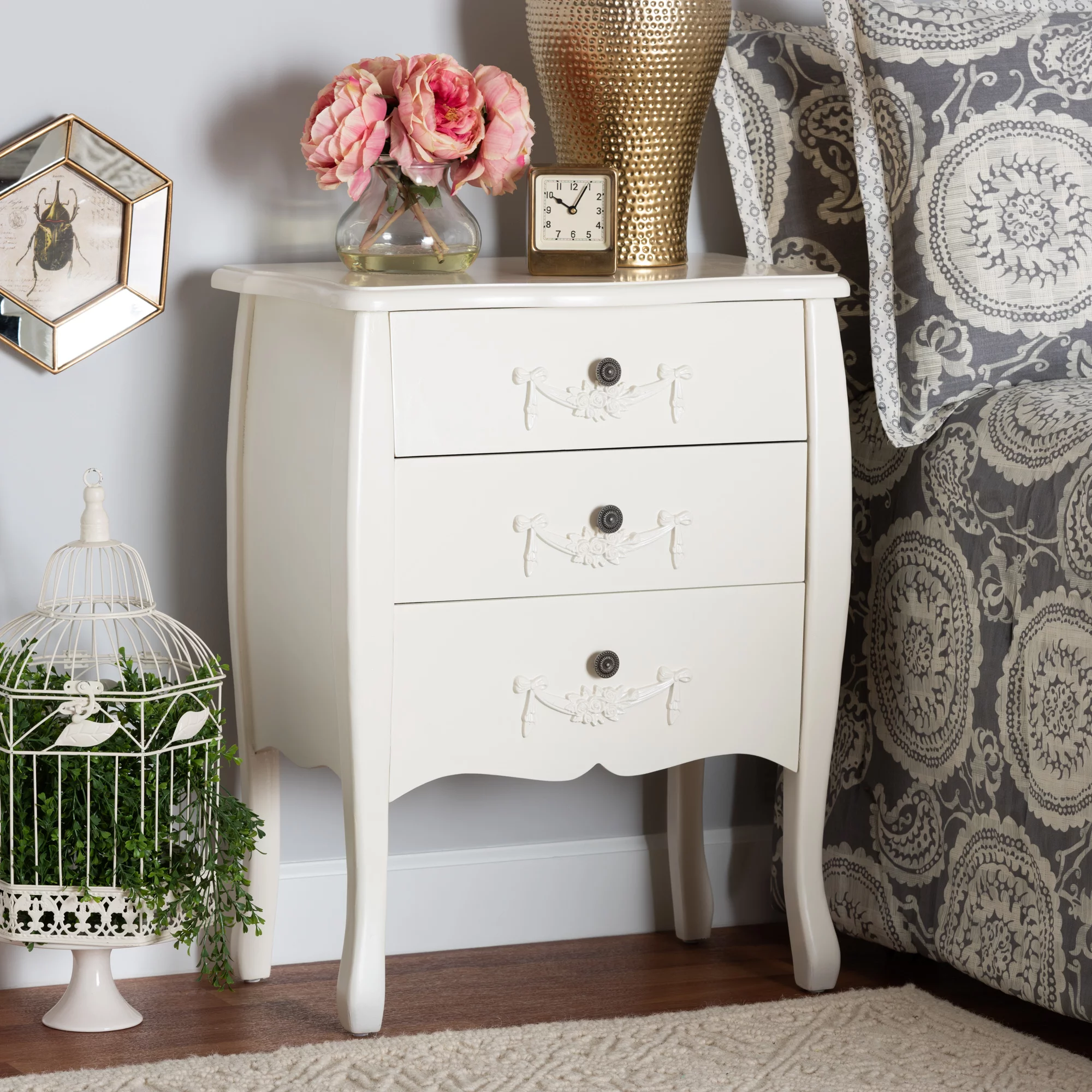 Baxton Studio Eliya Classic and Traditional White Finished Wood 3-Drawer Storage Cabinet