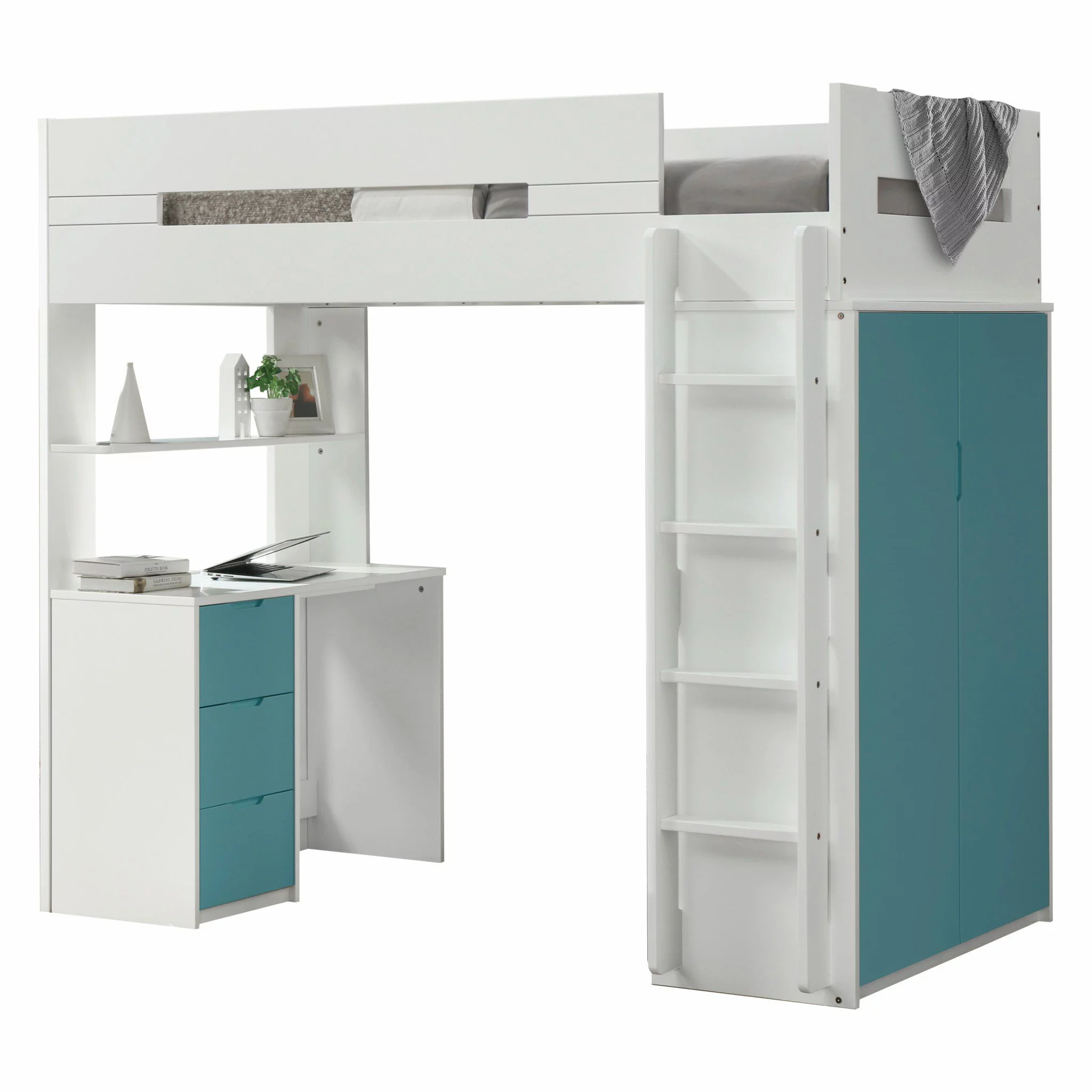 Home Roots 318774 Loft Bed - Laminated Veneer Lumber, White & Teal