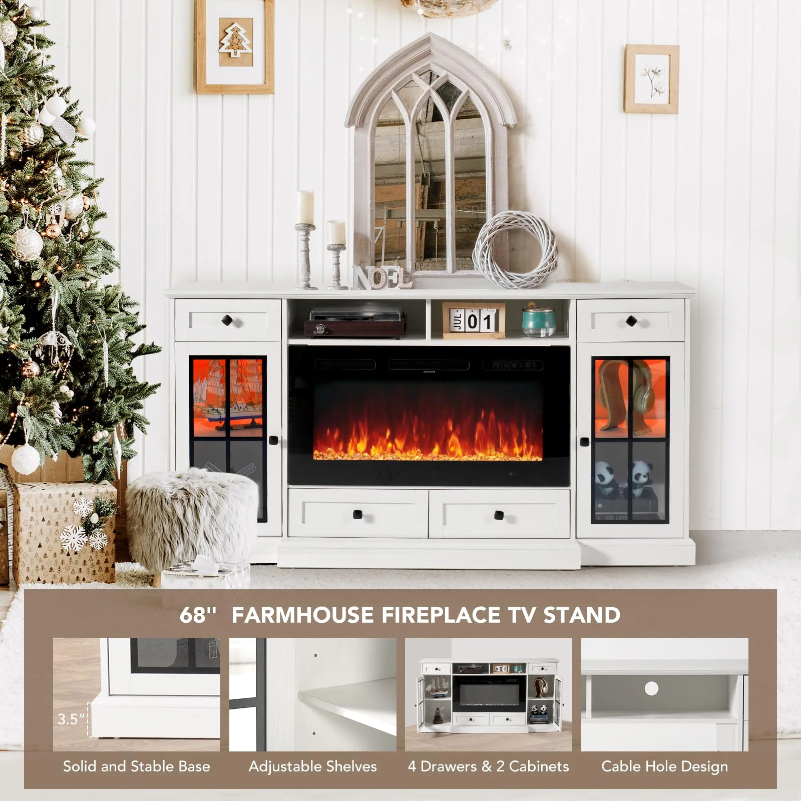 Oneinmil 68” Fireplace TV Stand with 36