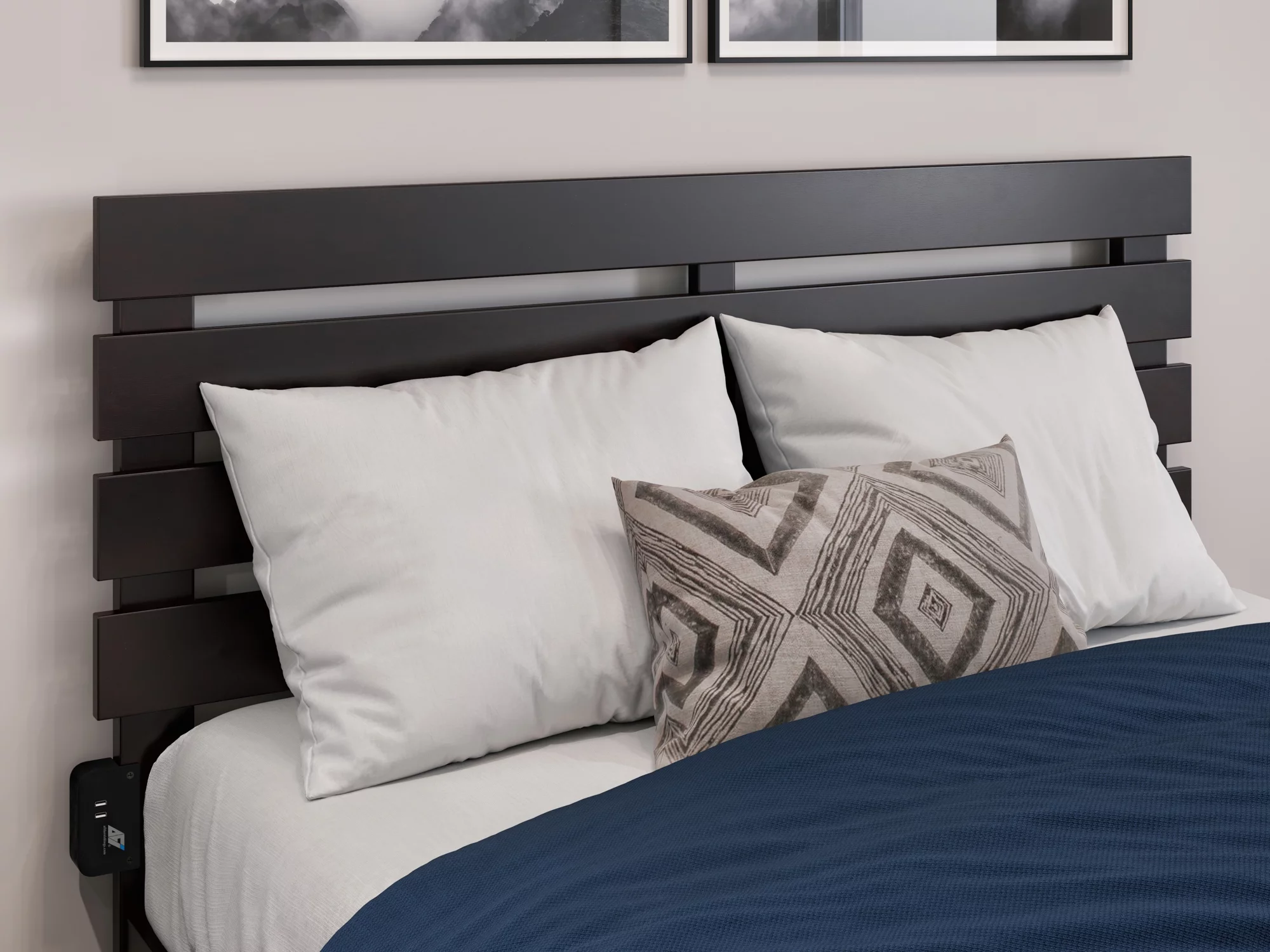 AFI Oxford Farmhouse Wood Panel Headboard with 2 USB Ports, Full, Espresso