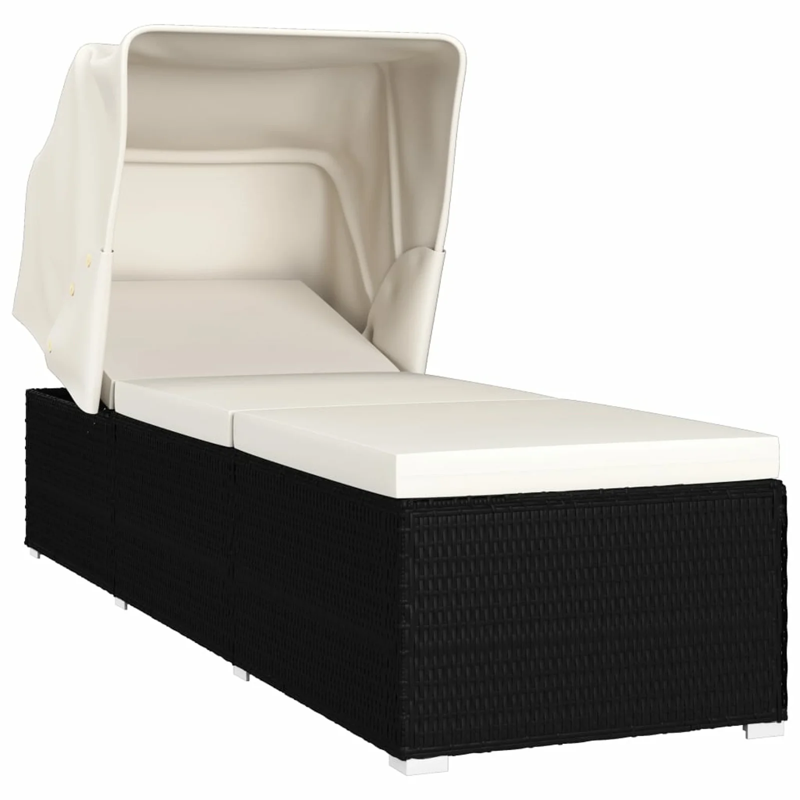 Walmeck Sun Lounger with Canopy and Cushion Poly Rattan White