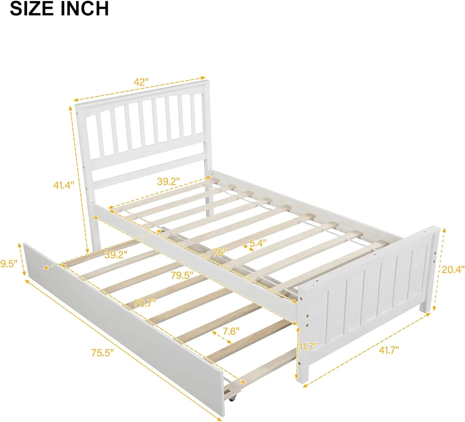 Platform Bed With Trudle, Solid Wood Bed With Headboard & Footboard, Bed Frame For Kids Tees Adults Boys Girls, o Box Sprig eeded (, White)